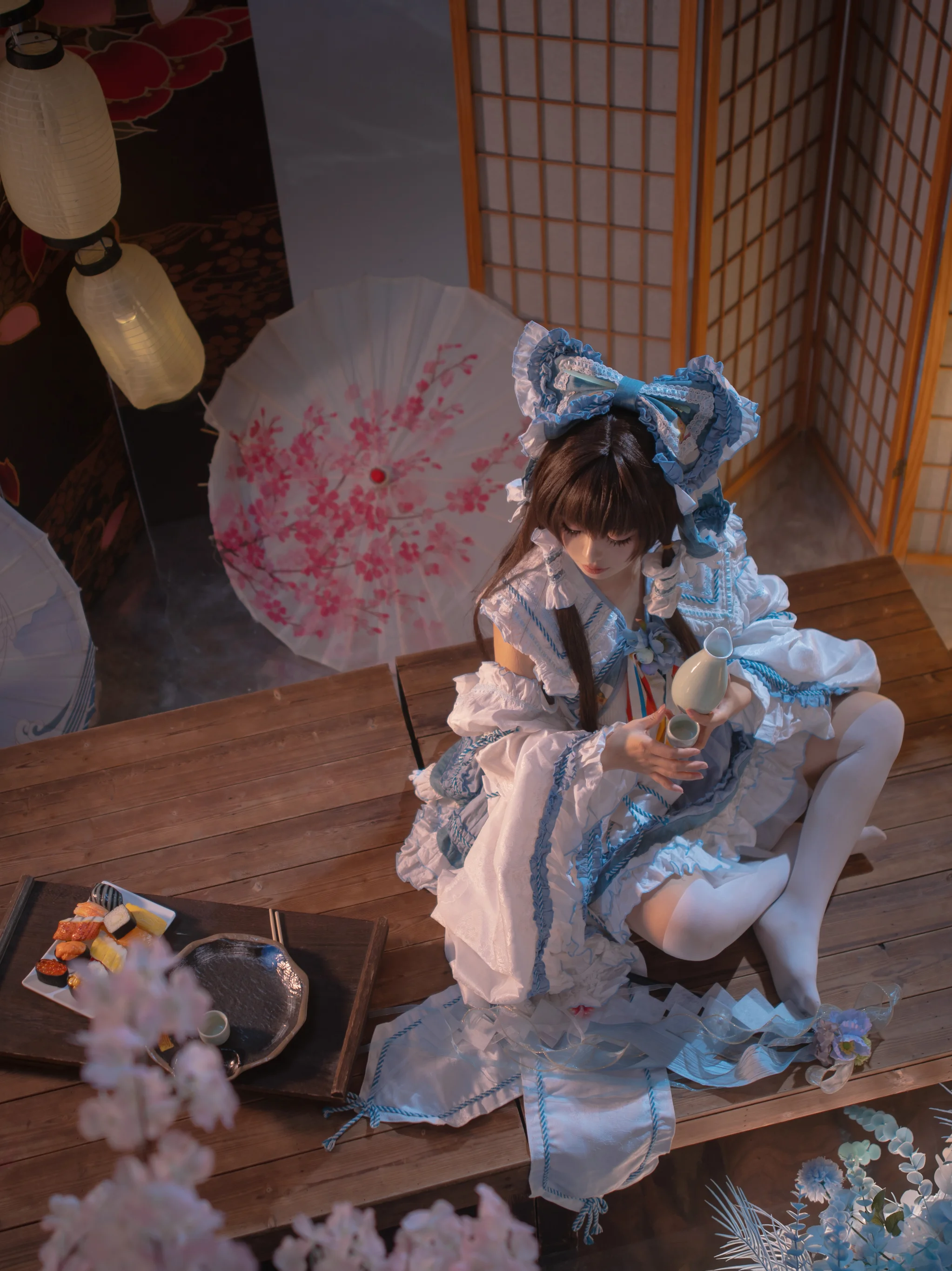 【青灵梦cos】微醺巫女的静谧时刻，在樱花下小酌清酒 - 第5张