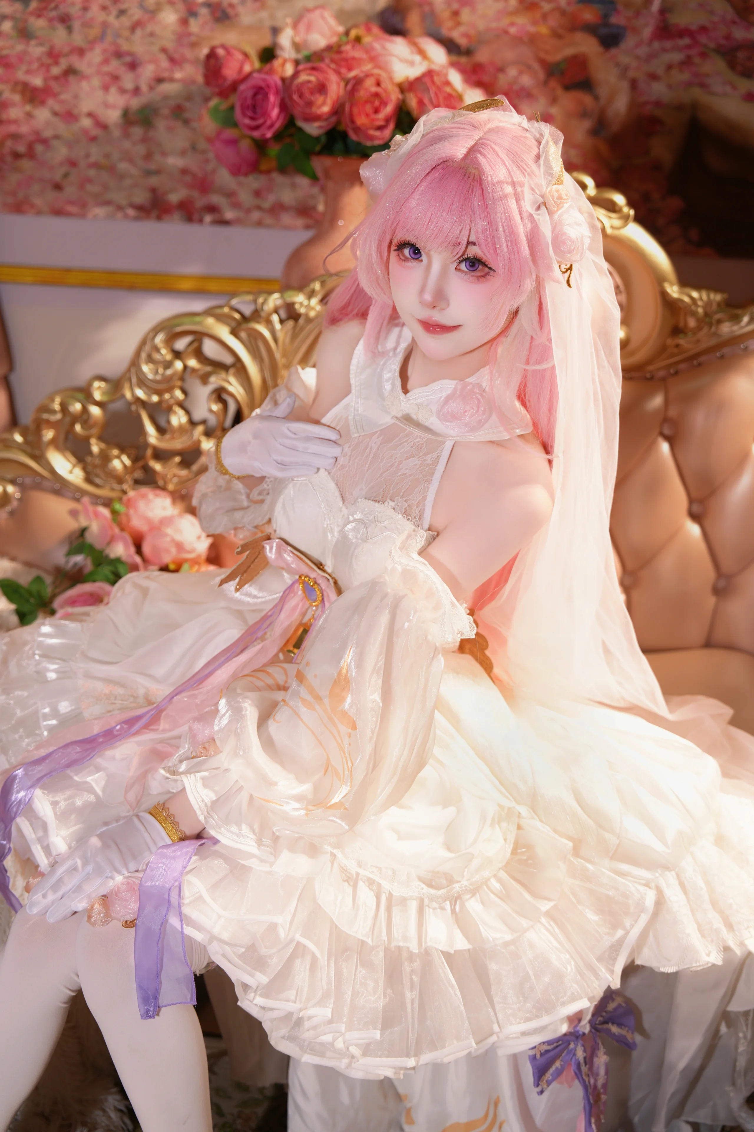 【爱莉希雅cos】崩坏3里的粉色花嫁童话