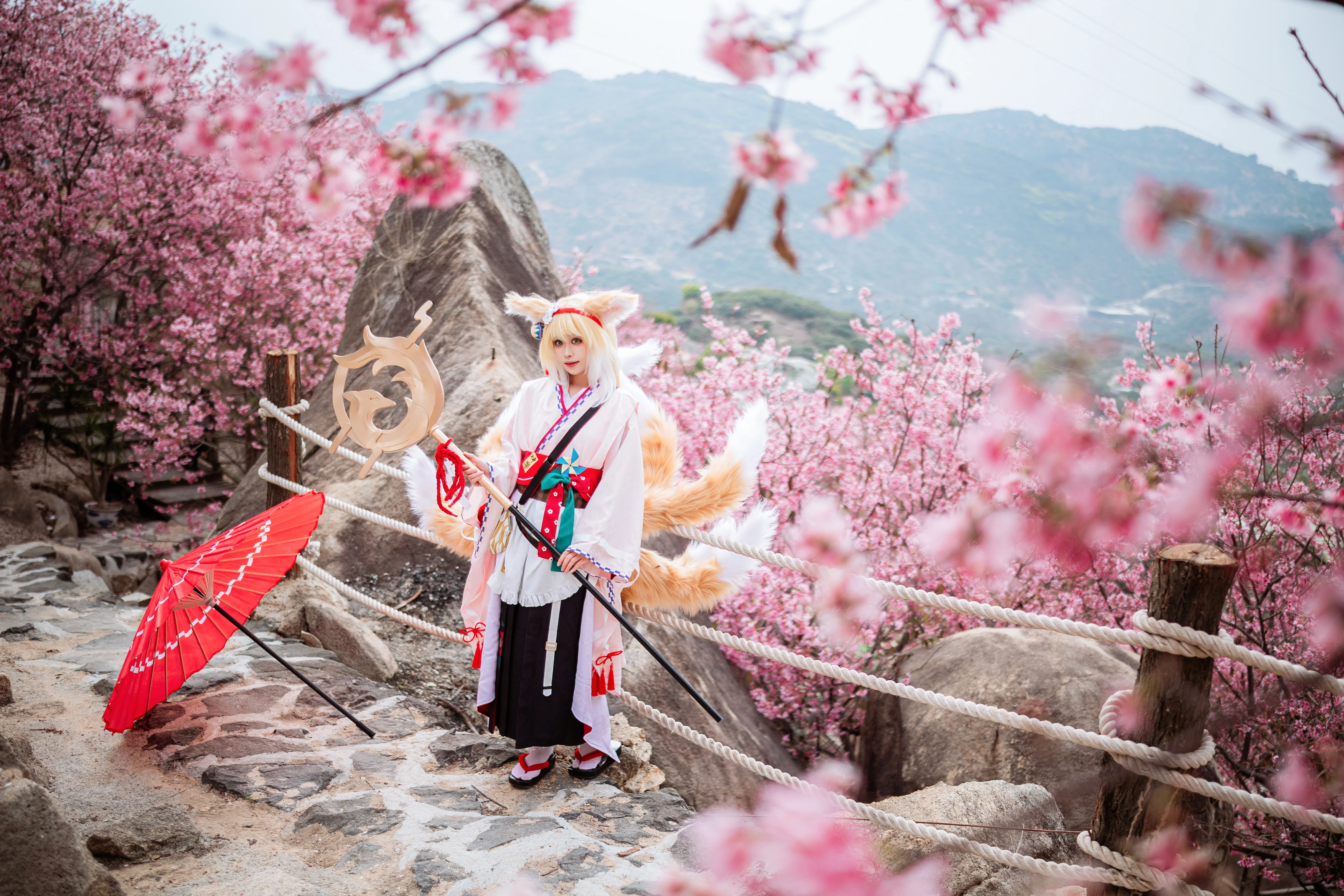 【铃兰cos】明日方舟春日小狐狸，漫步粉色花海 - 第 6 张