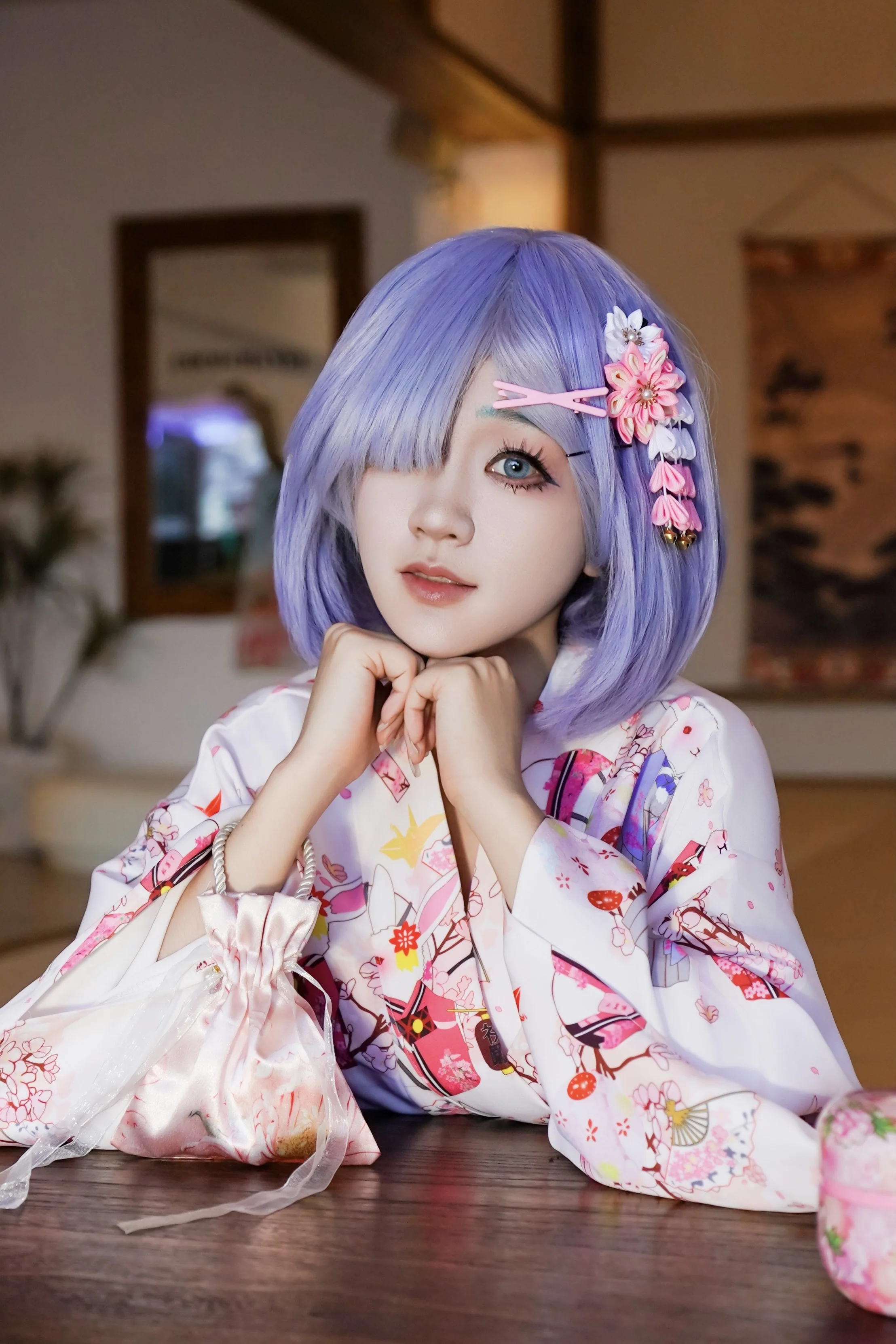 【レム コスプレ】桜の木の下の夏浴衣と優しい横顔 - 2 枚目