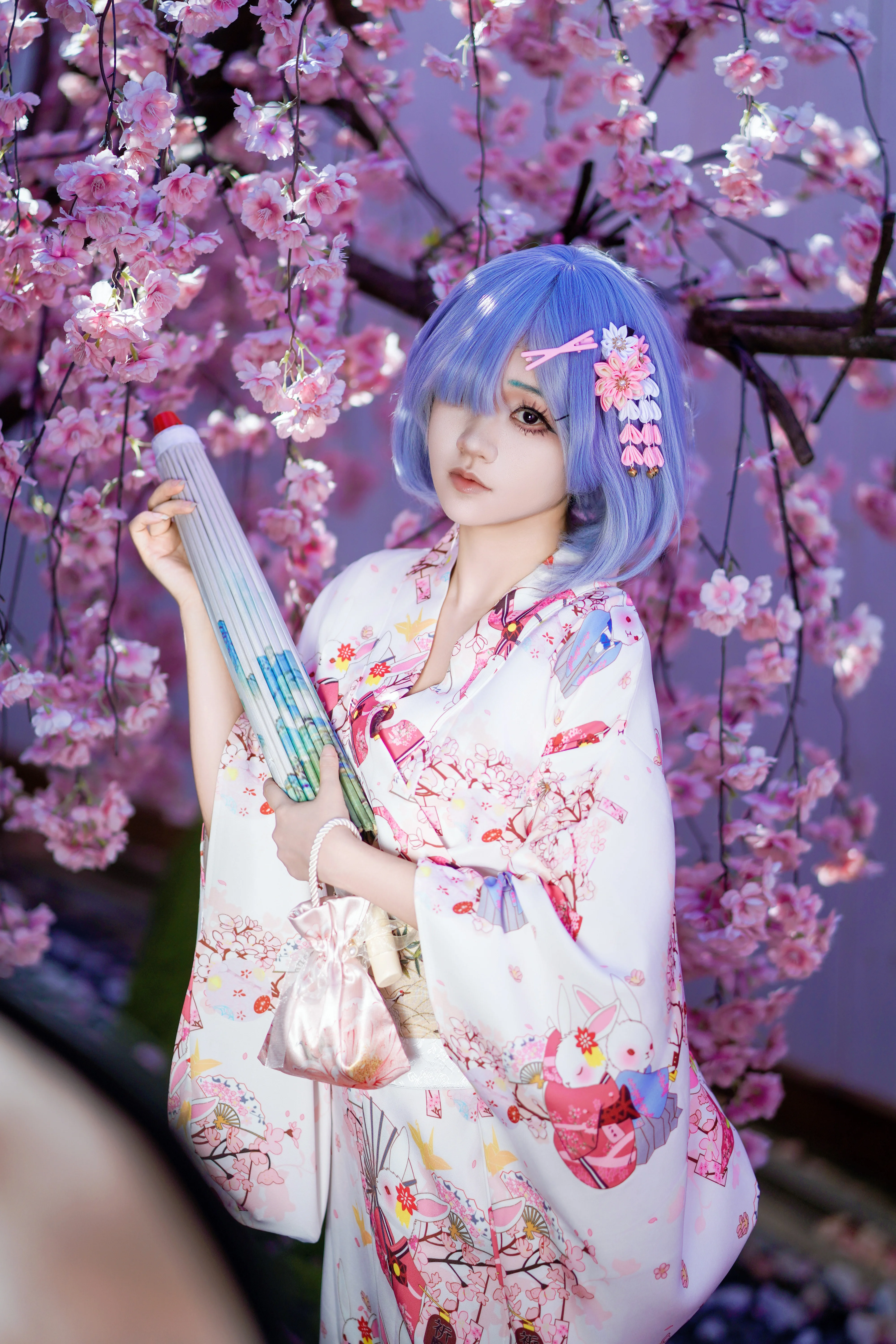 【レム コスプレ】桜の木の下の夏浴衣と優しい横顔 - 4 枚目