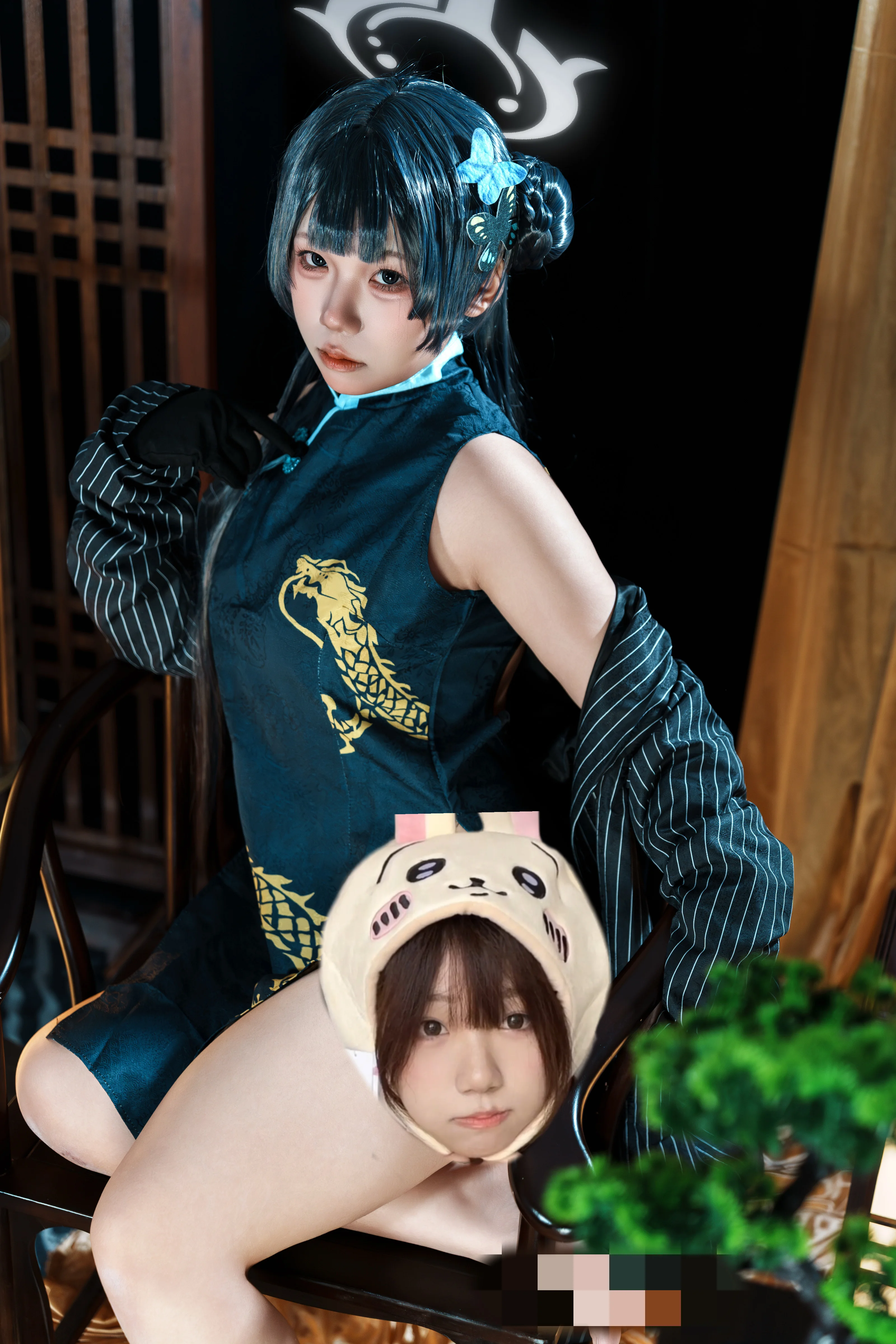 【妃咲cos】深青旗袍与趣味恶搞元素交织的蔚蓝档案拍摄记录 - 第 1 张