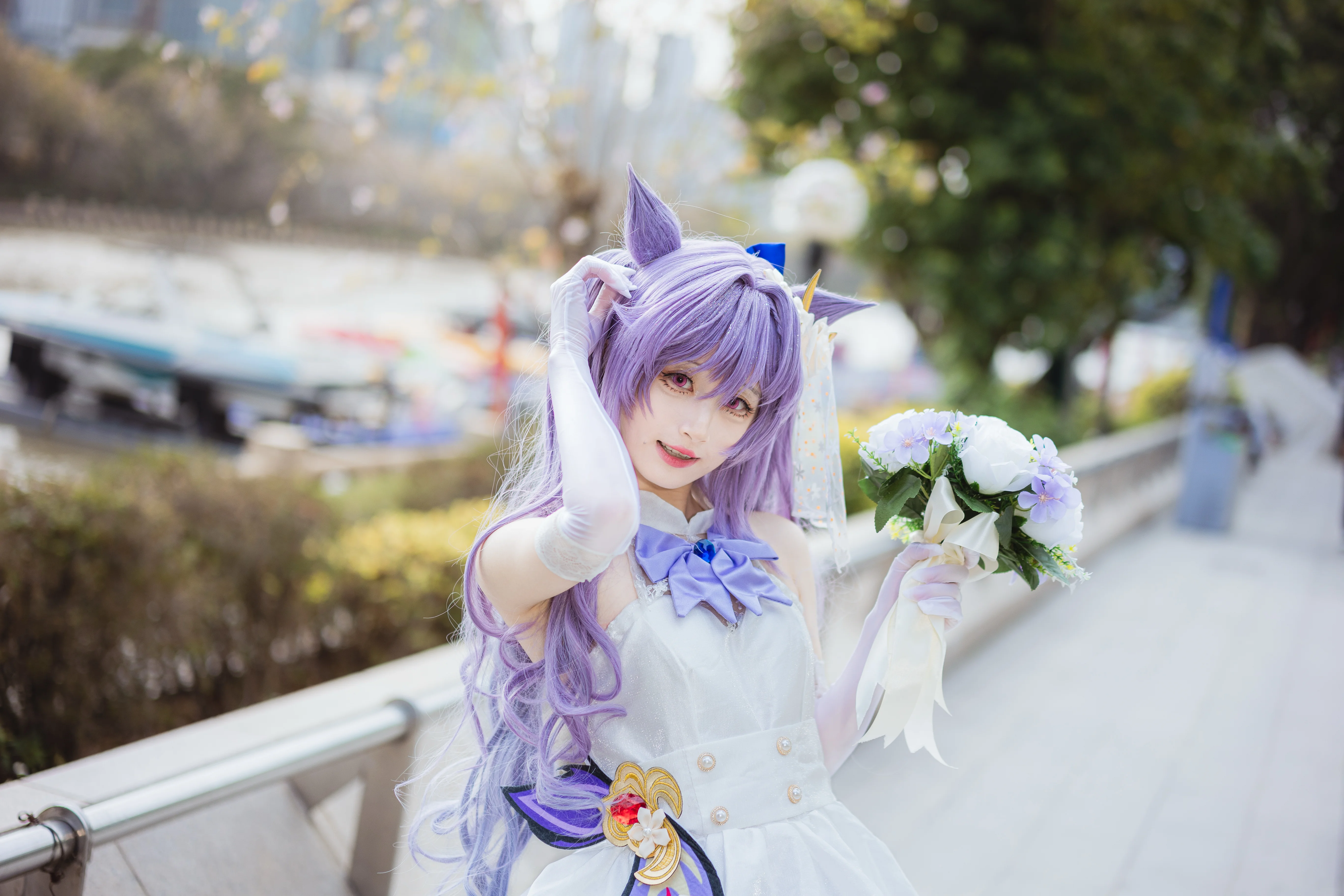 【刻晴コスプレ】原神 花嫁、春の水辺でロマンチックな瞬間を切り取る - 6 枚目