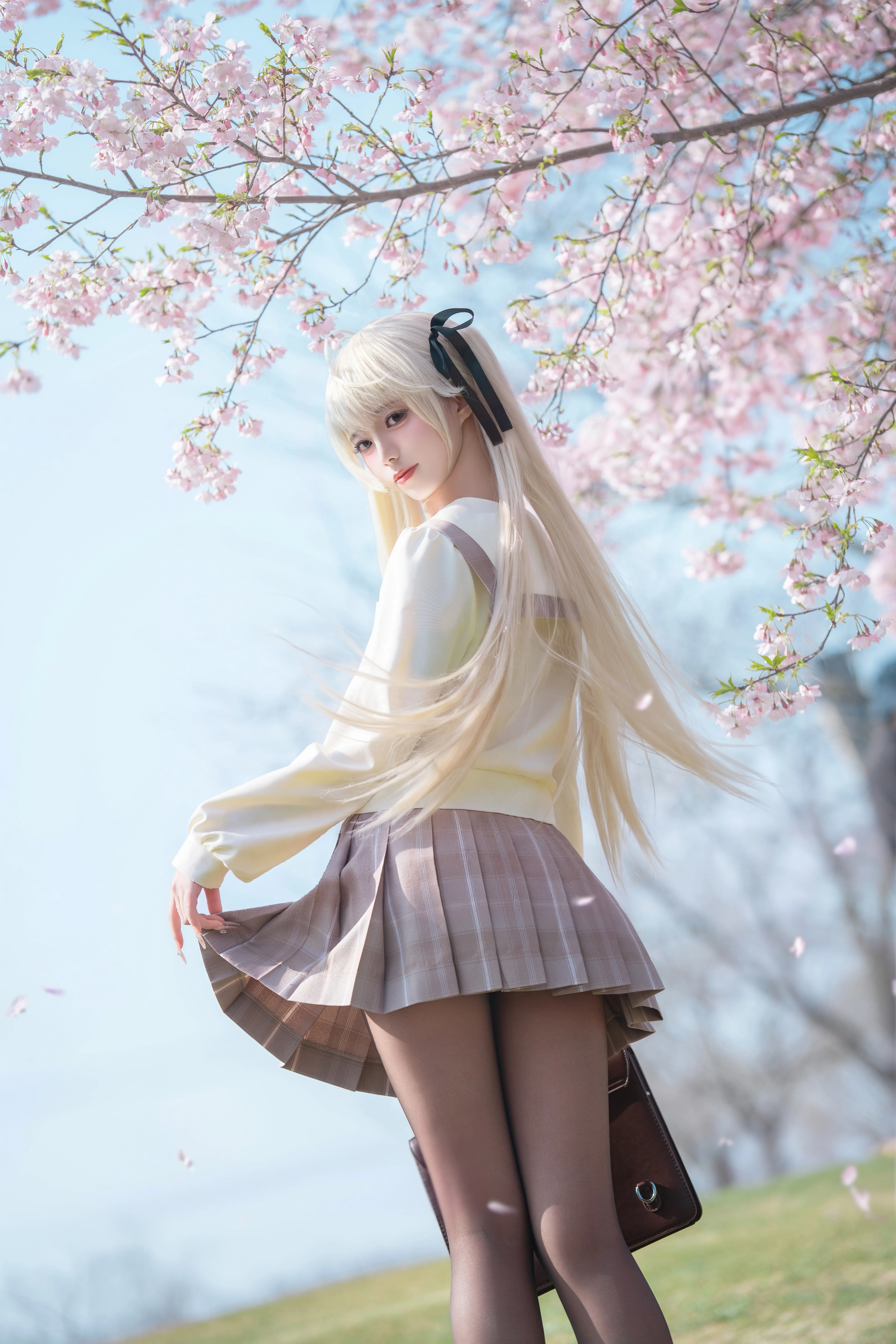 【春日野穹 コスプレ】桜の木の下で、ヨスガノソラの風と光を捉えて