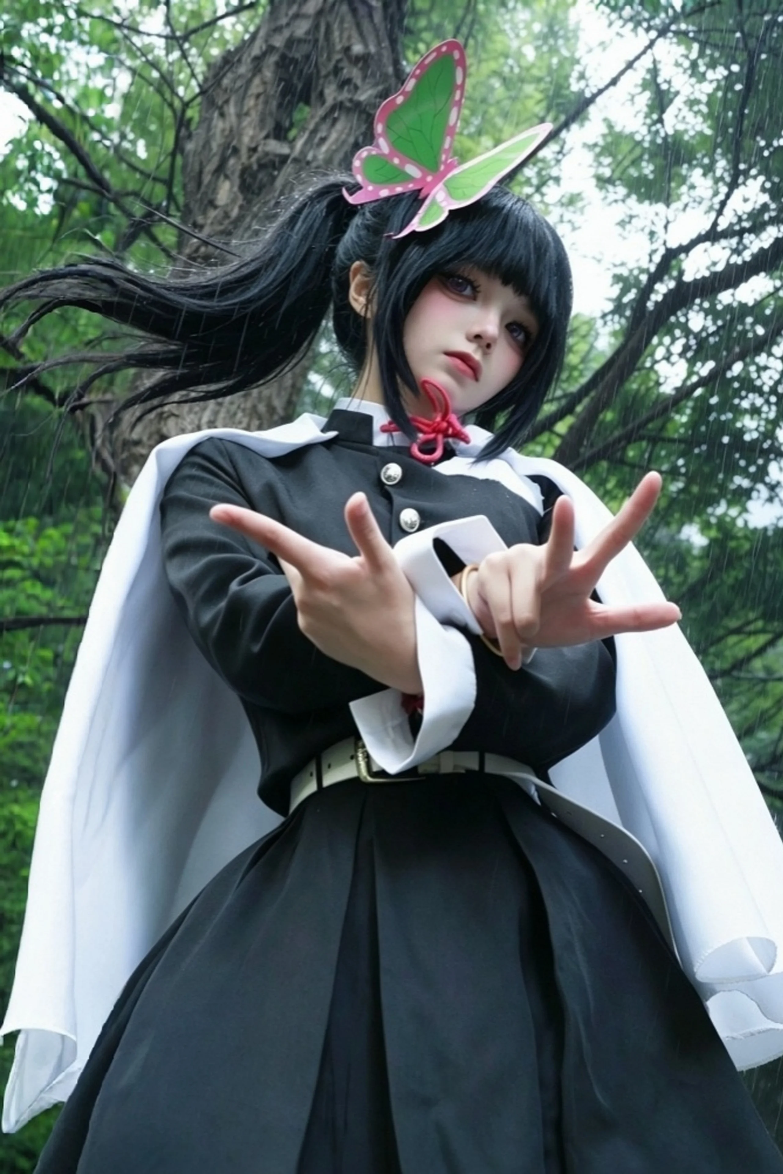 【栗花落香奈乎cos】鬼灭之刃中的蝴蝶忍之妹，雨中蝶舞