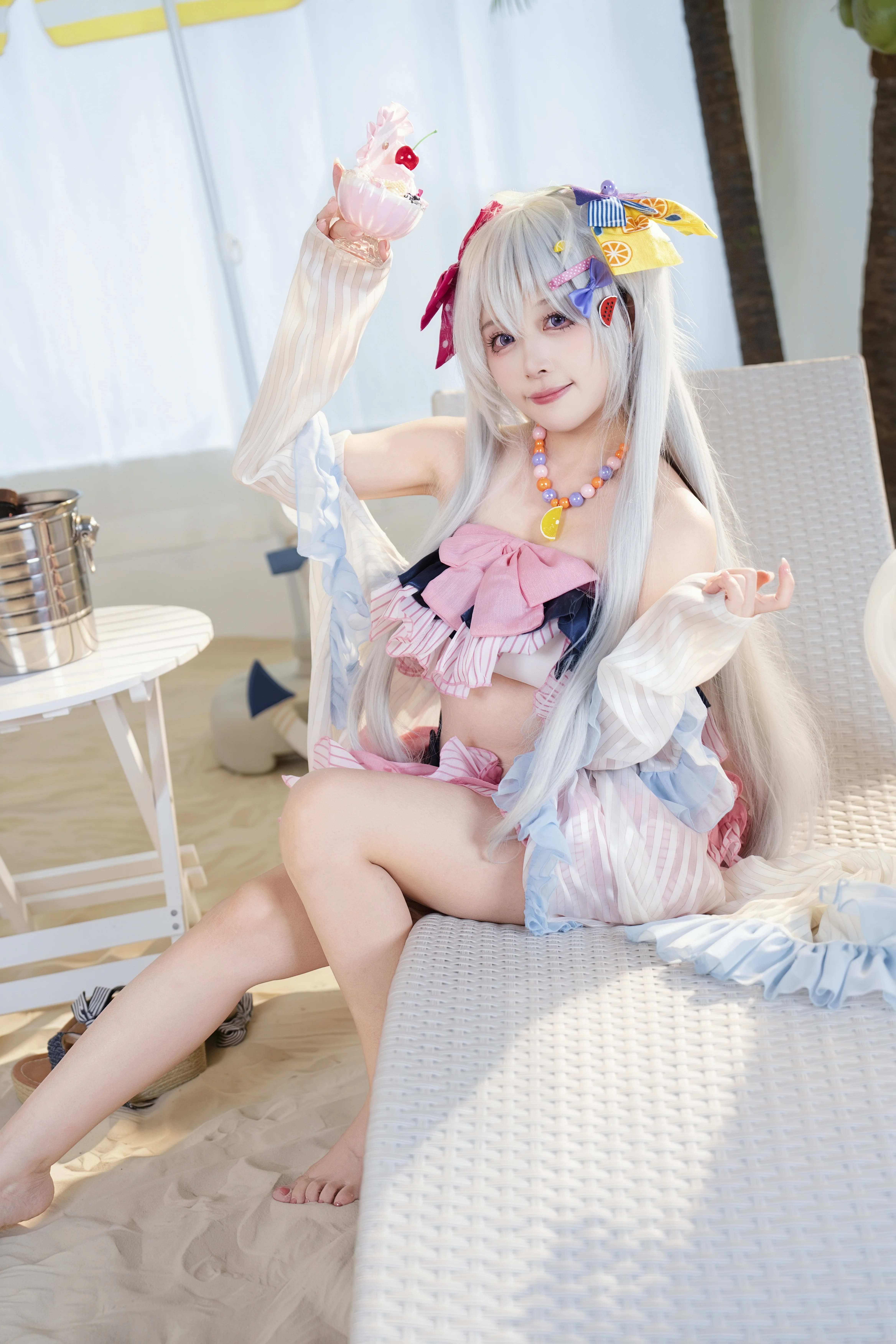 【白洲梓cos】蔚蓝档案夏日水梓，清爽泳装拍摄分享 - 第 1 张