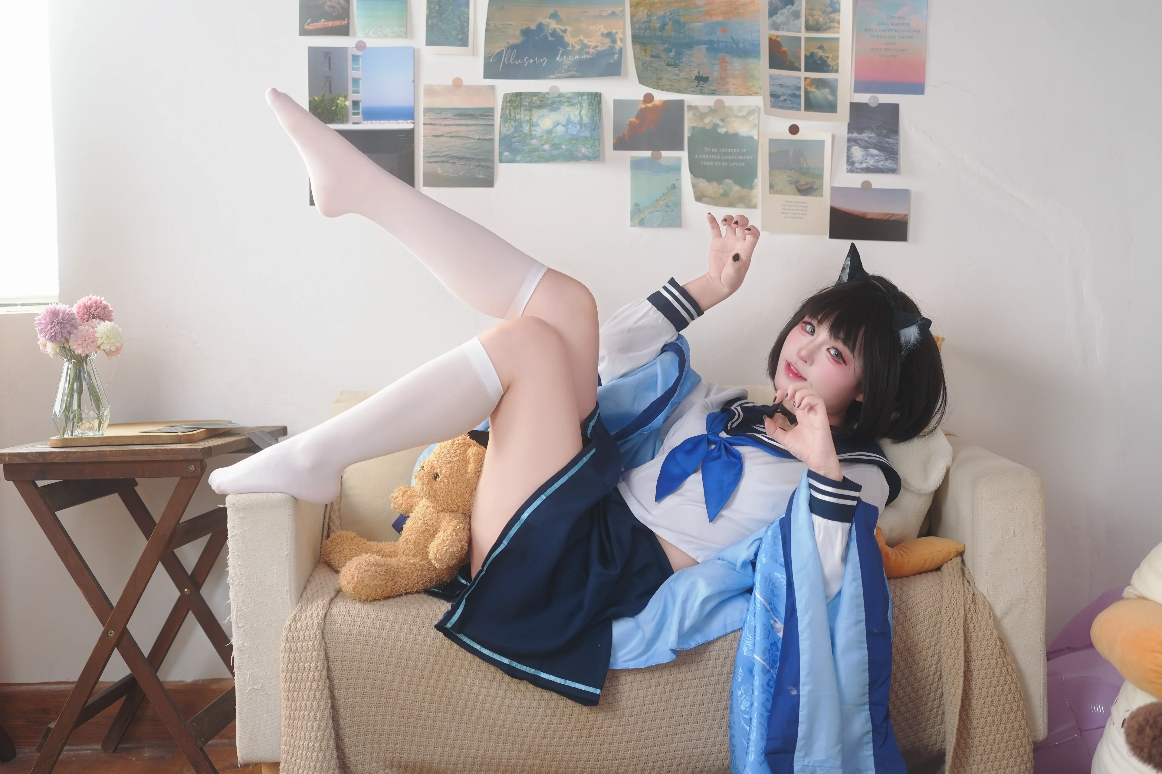 【桐生キキョウ コスプレ】ブルーアーカイブのツンデレ猫ちゃん、髪の毛と毛糸玉が絡まる日常 - 7 枚目