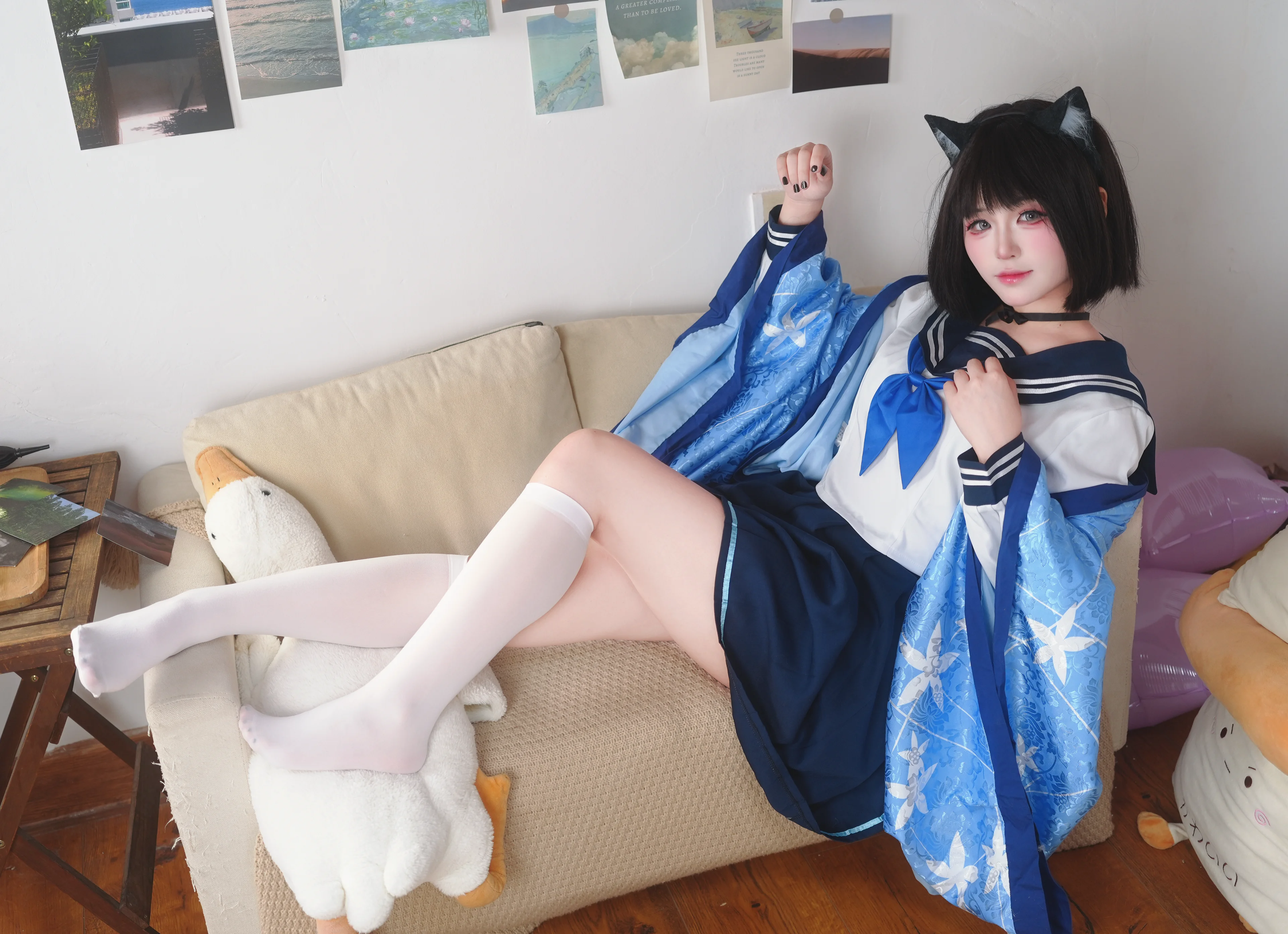 【桐生キキョウ コスプレ】ブルーアーカイブのツンデレ猫ちゃん、髪の毛と毛糸玉が絡まる日常 - 8 枚目