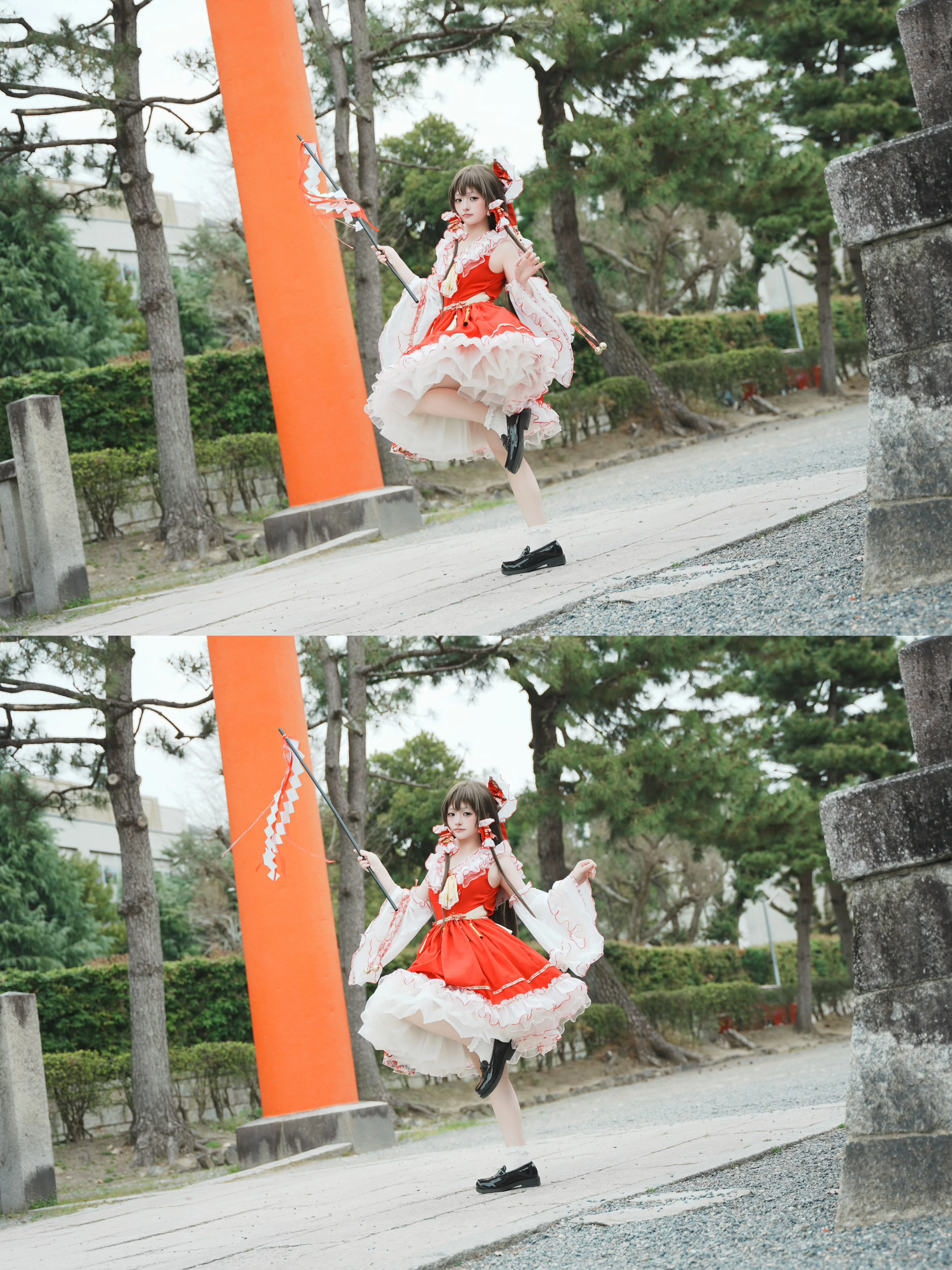 【博丽灵梦cos】东方Project的花灵梦，神社前的轻盈一跃 - 第 1 张