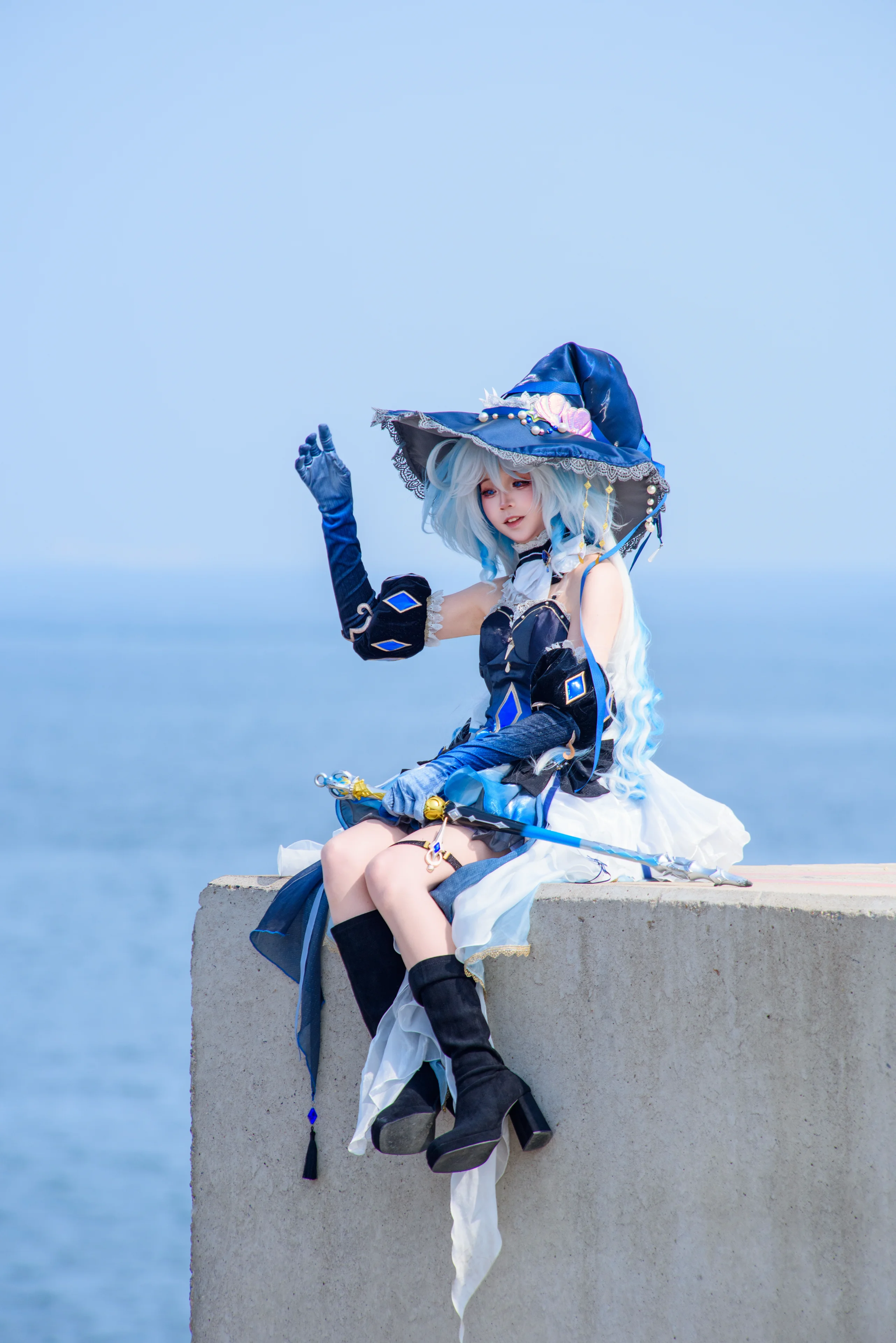 [Furina cosplay] Capturing the Aura of a Custom Design Witch on the Azure Coastline - Image 1
