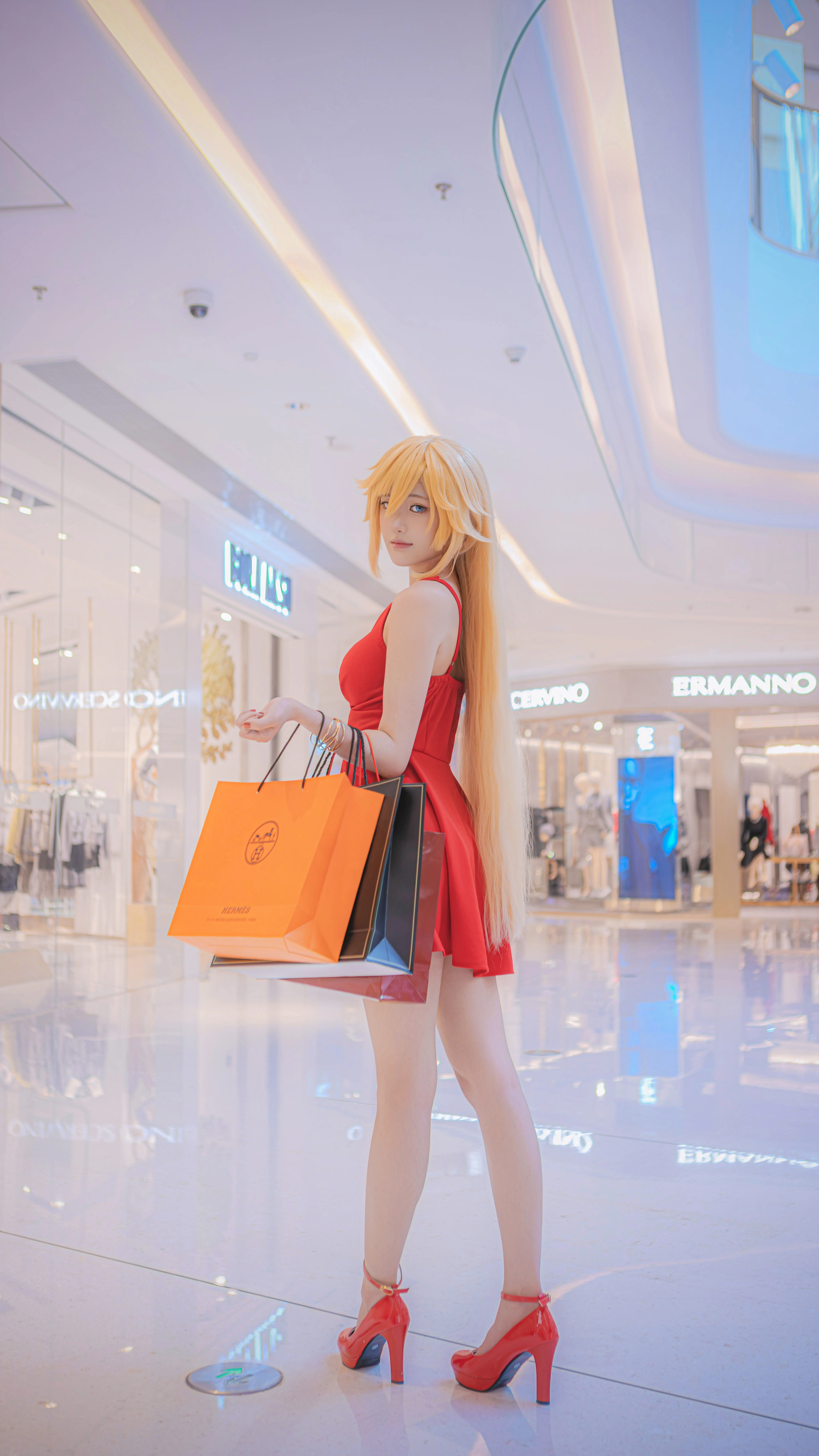 【Panty Cosplay】Panty & Stocking with Garterbelt's Shopping Day, Red Dress and High Heels with Full Aura - Image 1