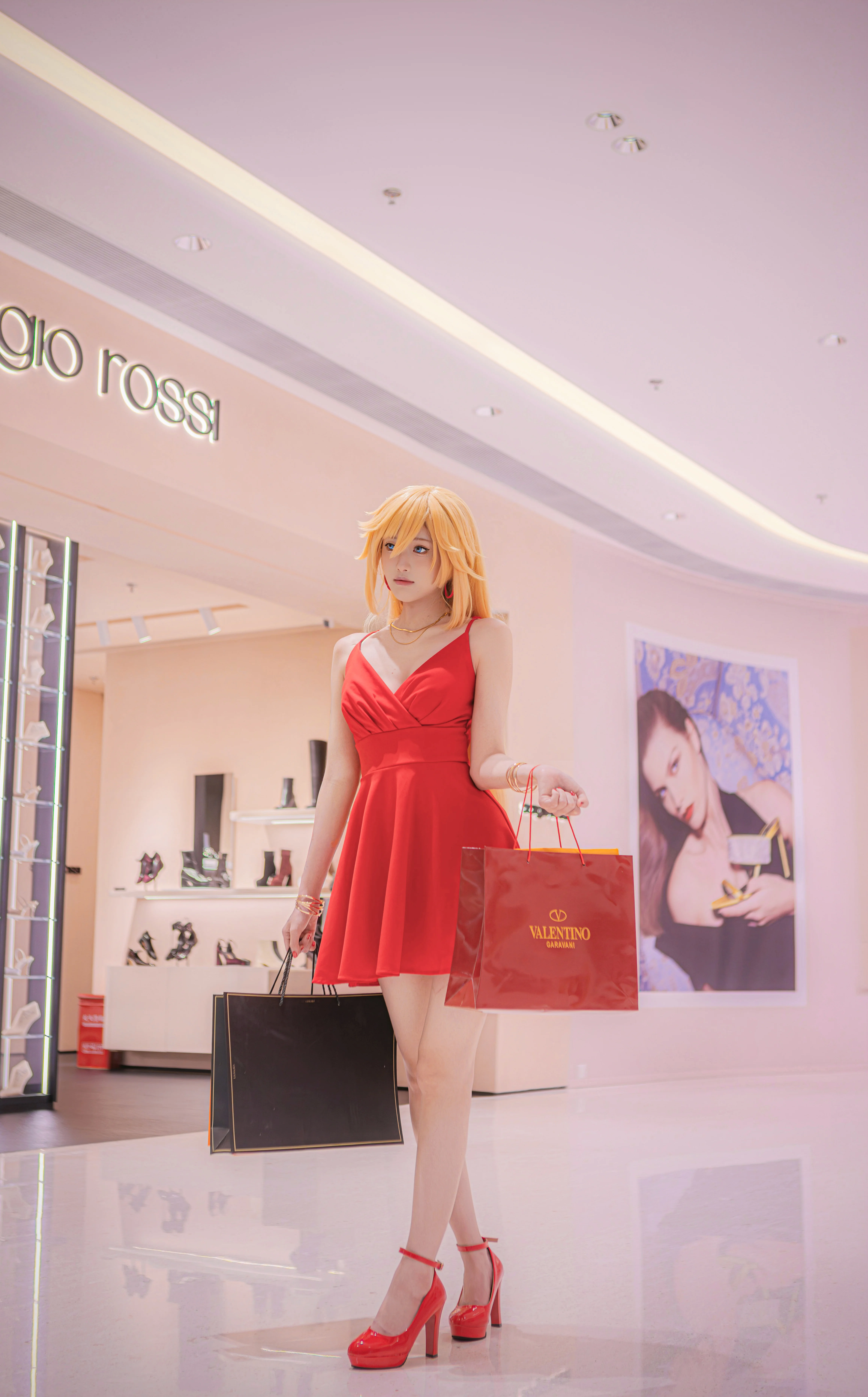 【Panty Cosplay】Panty & Stocking with Garterbelt's Shopping Day, Red Dress and High Heels with Full Aura - Image 4
