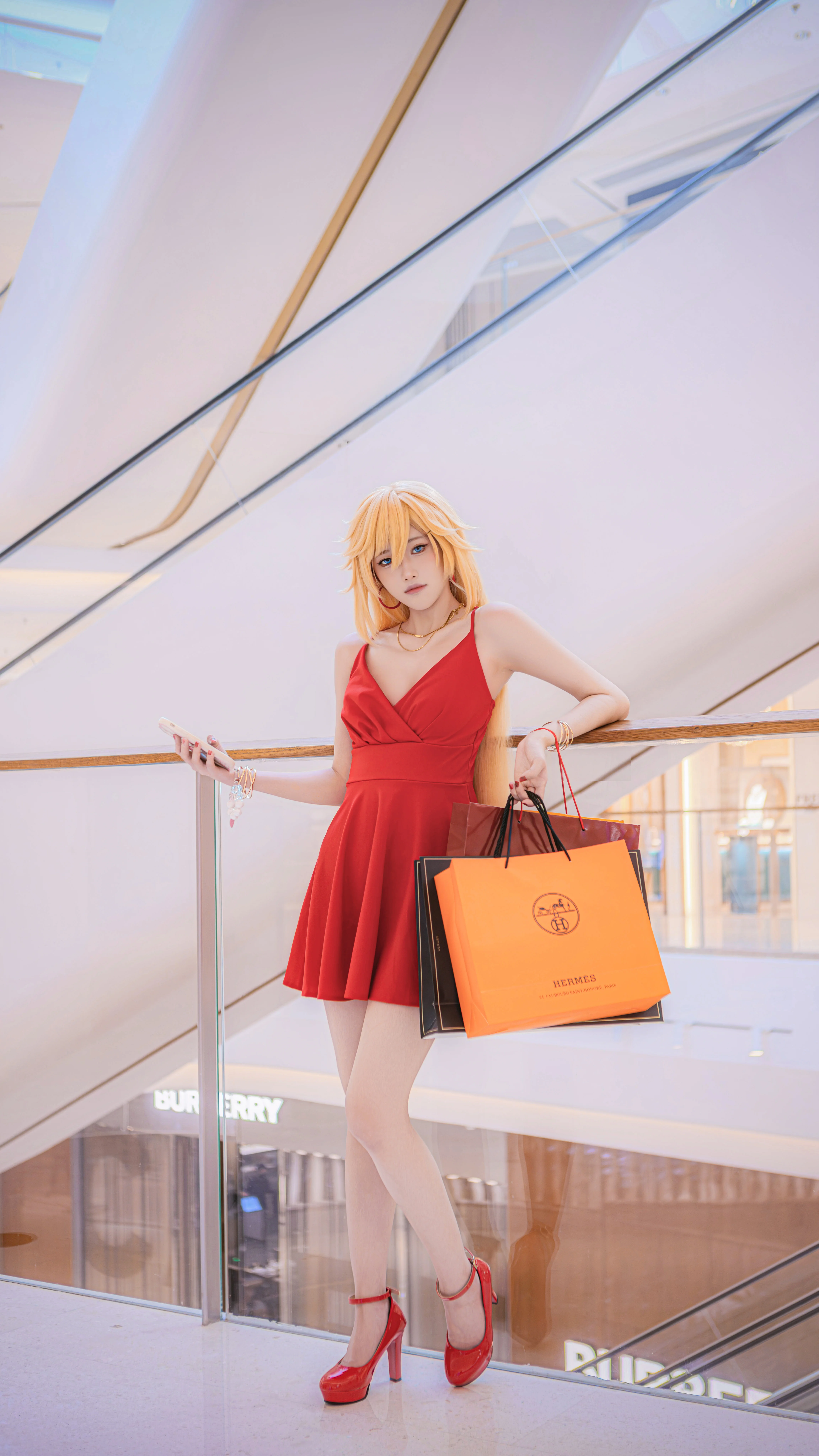 【Panty Cosplay】Panty & Stocking with Garterbelt's Shopping Day, Red Dress and High Heels with Full Aura - Image 5