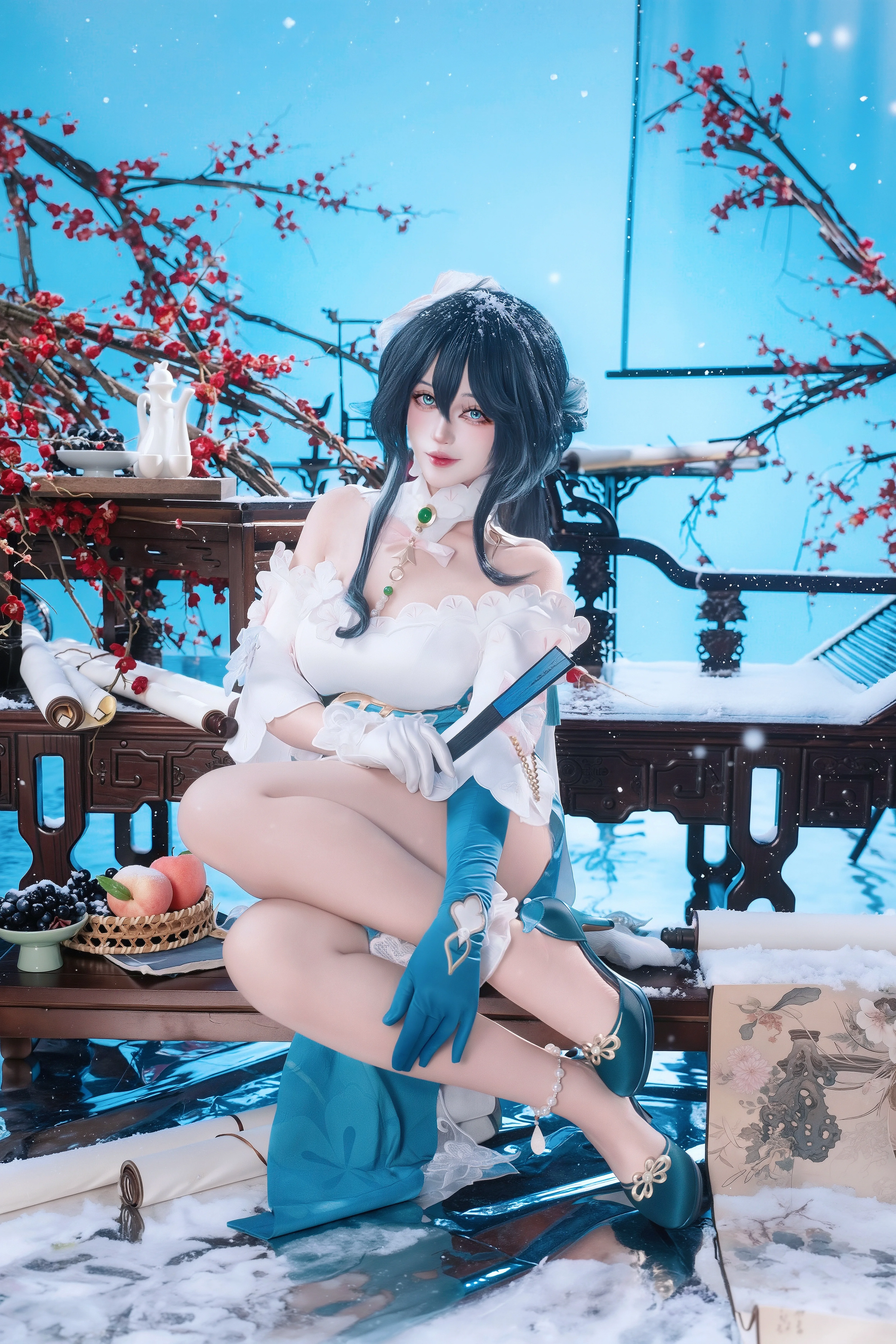 【ルアン・メェイ コスプレ】崩壊：スターレイル、雪中に筆を執りて梅の便りをしたためる - 1 枚目