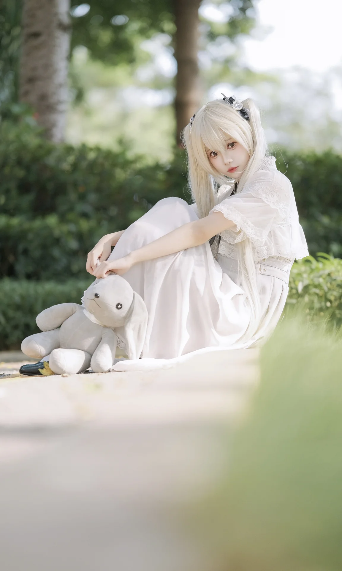 【春日野穹cos】緣之空的白裙與灰兔 - 第 3 張