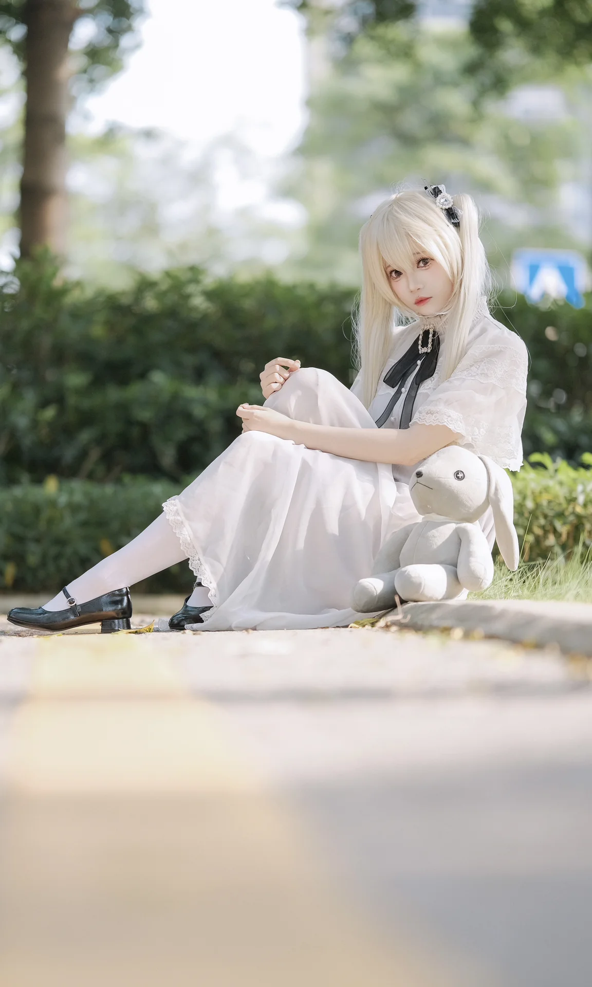 【春日野穹cos】緣之空的白裙與灰兔 - 第 4 張