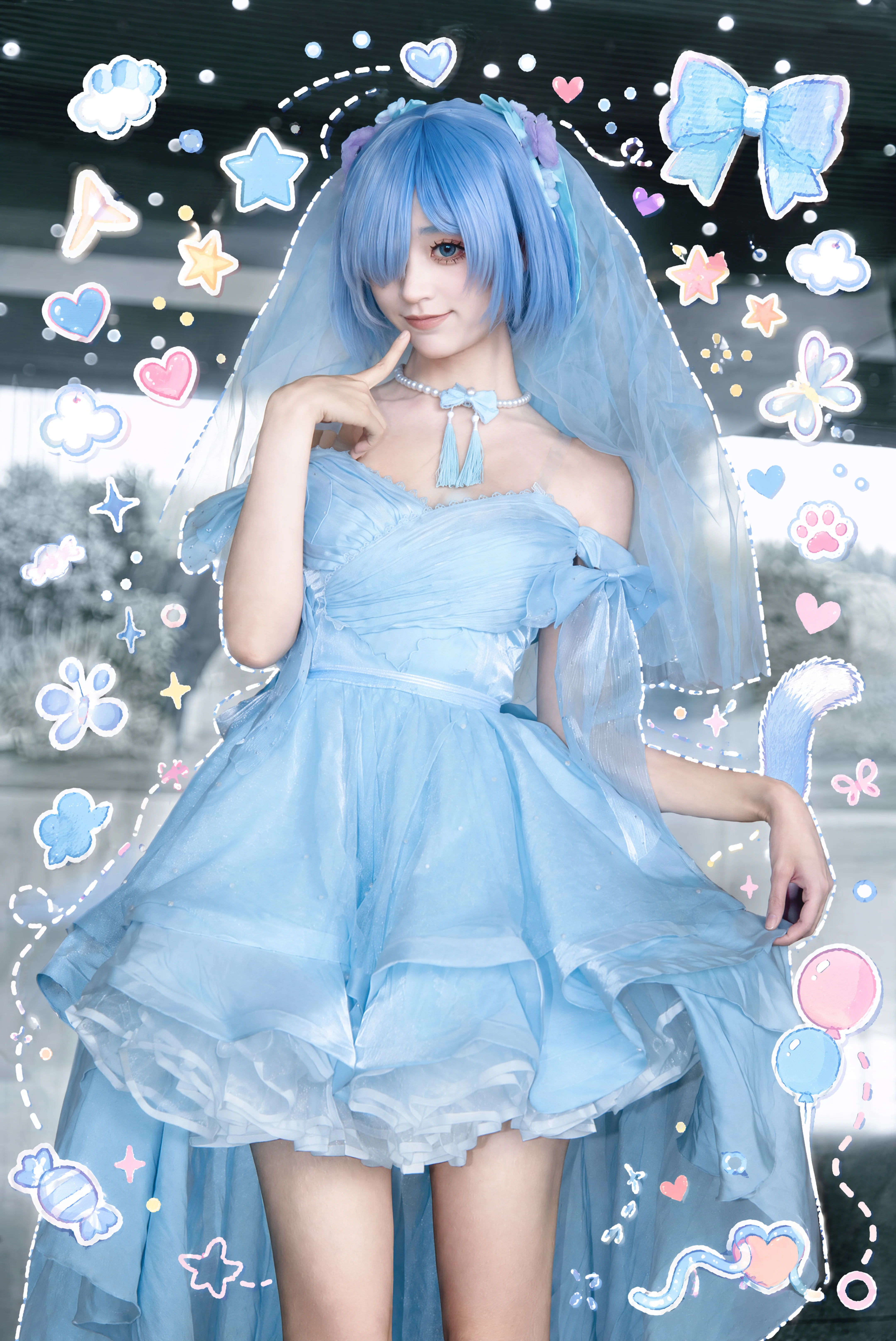[Rem cosplay] A Girl's Dreamy Blue Wedding Moment - Image 2