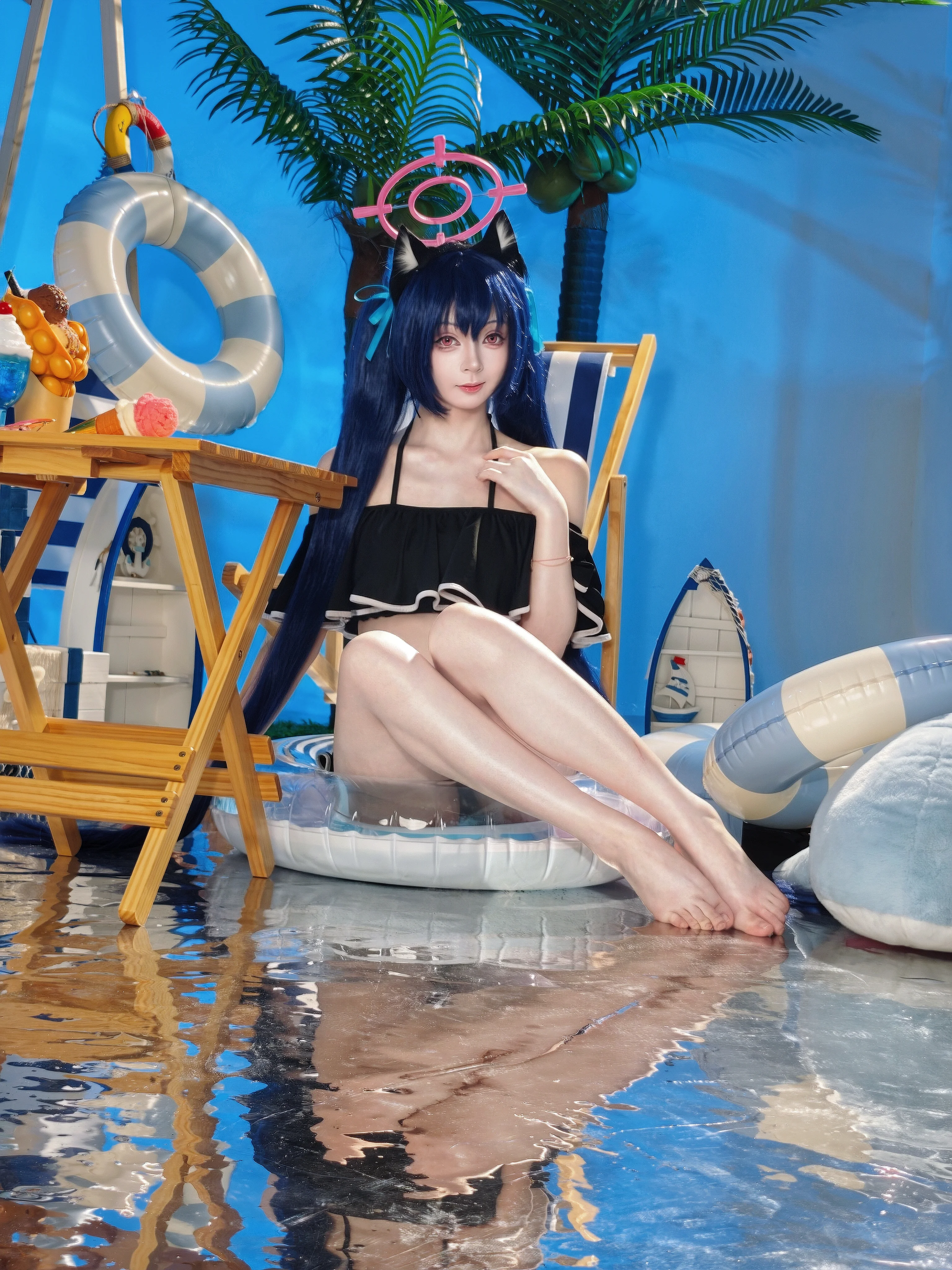 【黑見芹香cos】夏日限定沙灘場景，蔚藍檔案泳裝實錄
