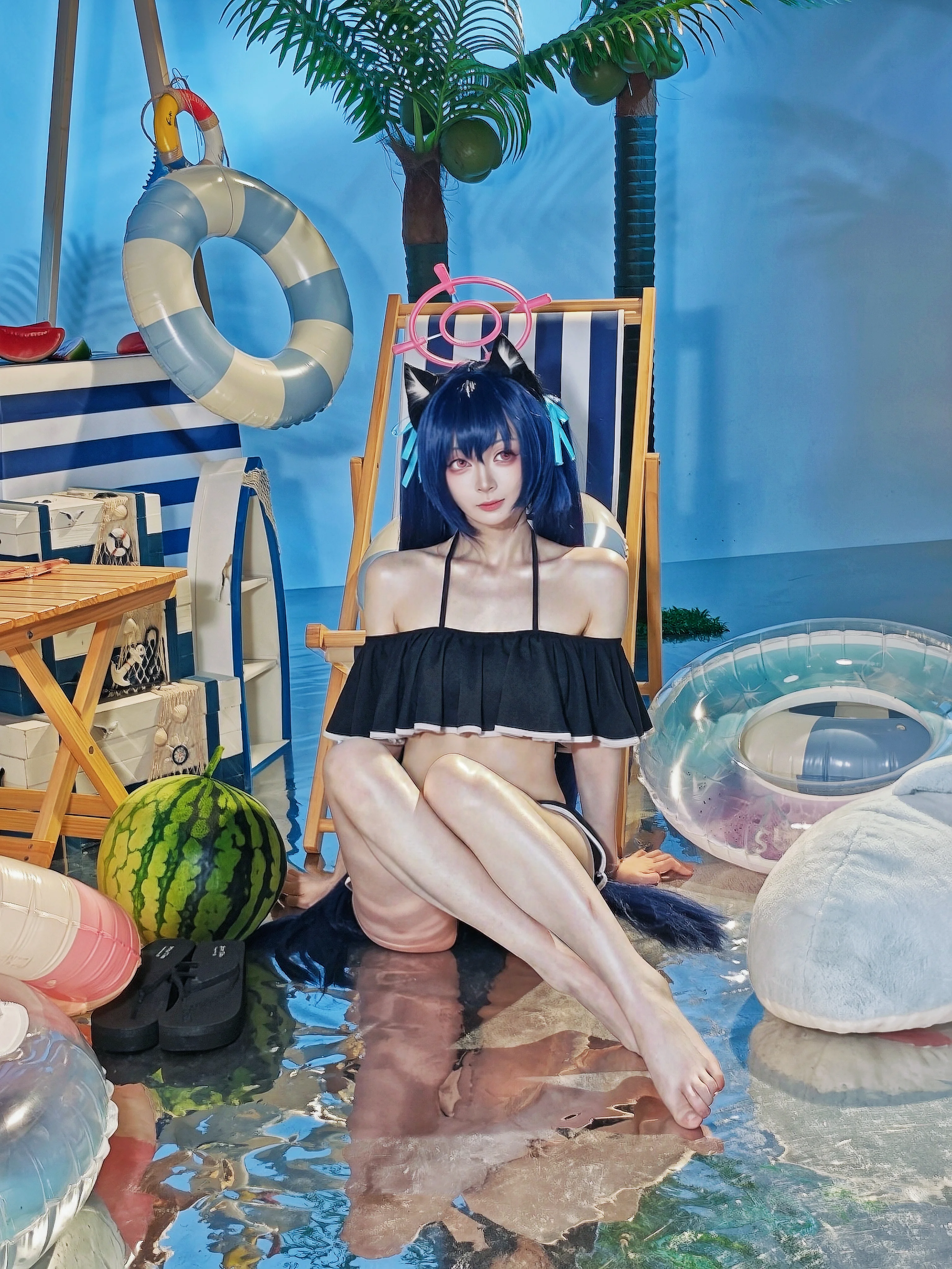 【黑見芹香cos】蔚藍檔案泳裝夏日，沙灘上的小貓貓