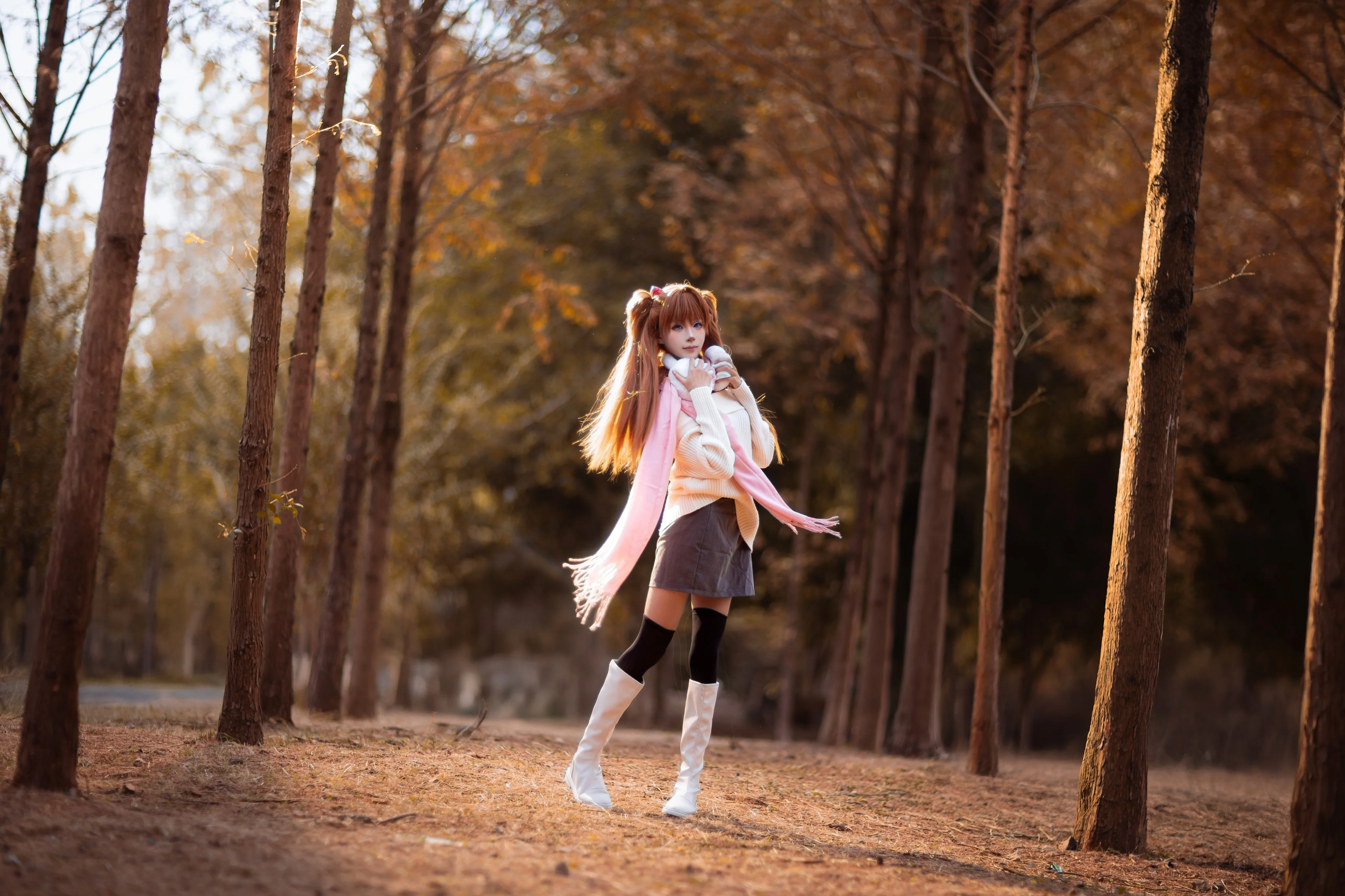 【明日香cos】福州水杉林里的冬日红，新世纪福音战士冬服出片 - 第 2 张