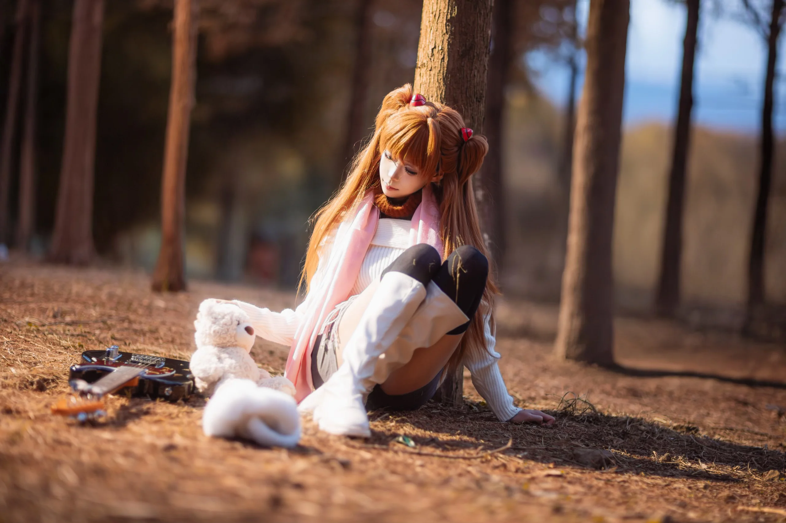 【明日香cos】福州水杉林里的冬日红，新世纪福音战士冬服出片 - 第 4 张
