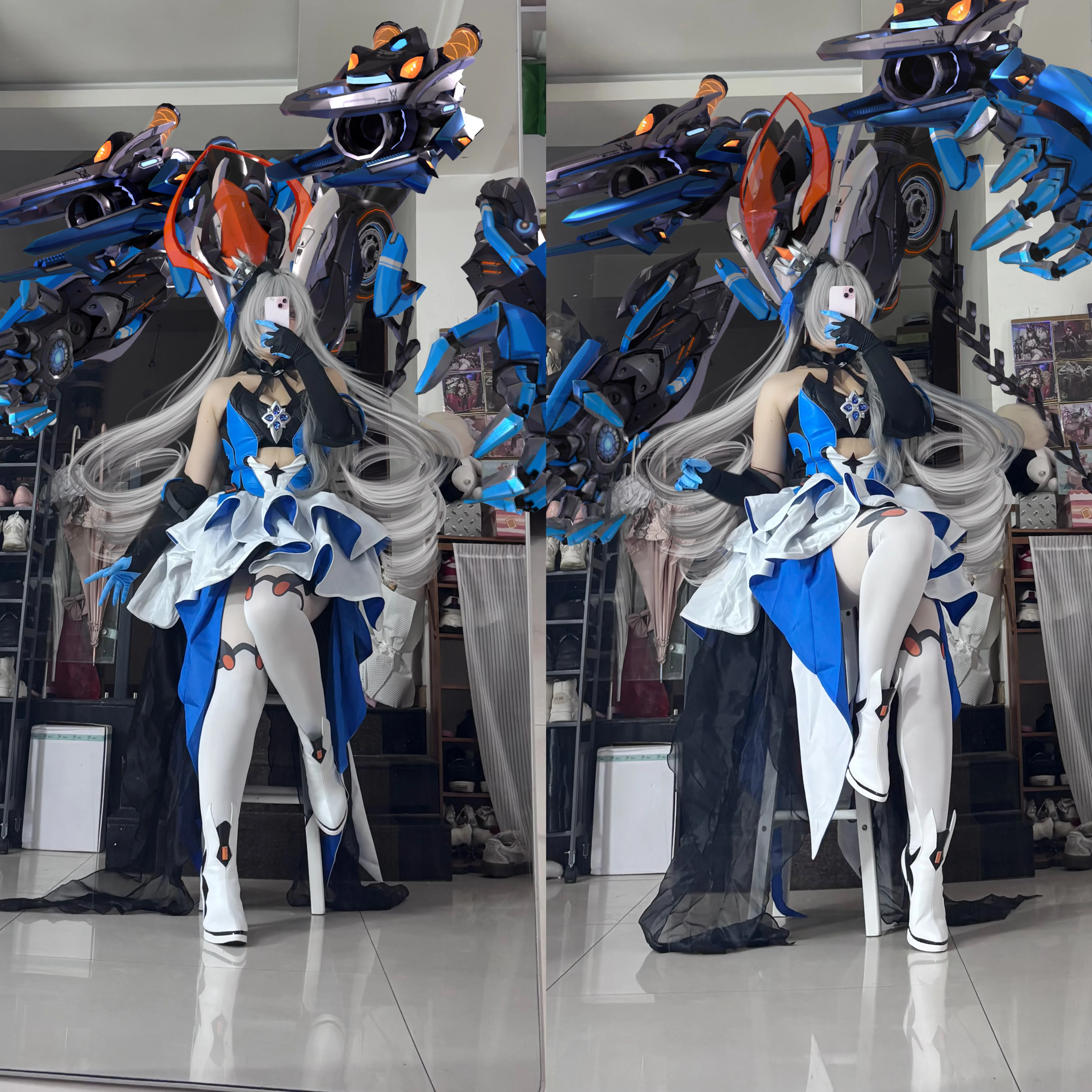 【布洛妮婭cos】崩壞3理之律者 藍白機甲與銀色長髮的試衣記錄 - 第 1 張