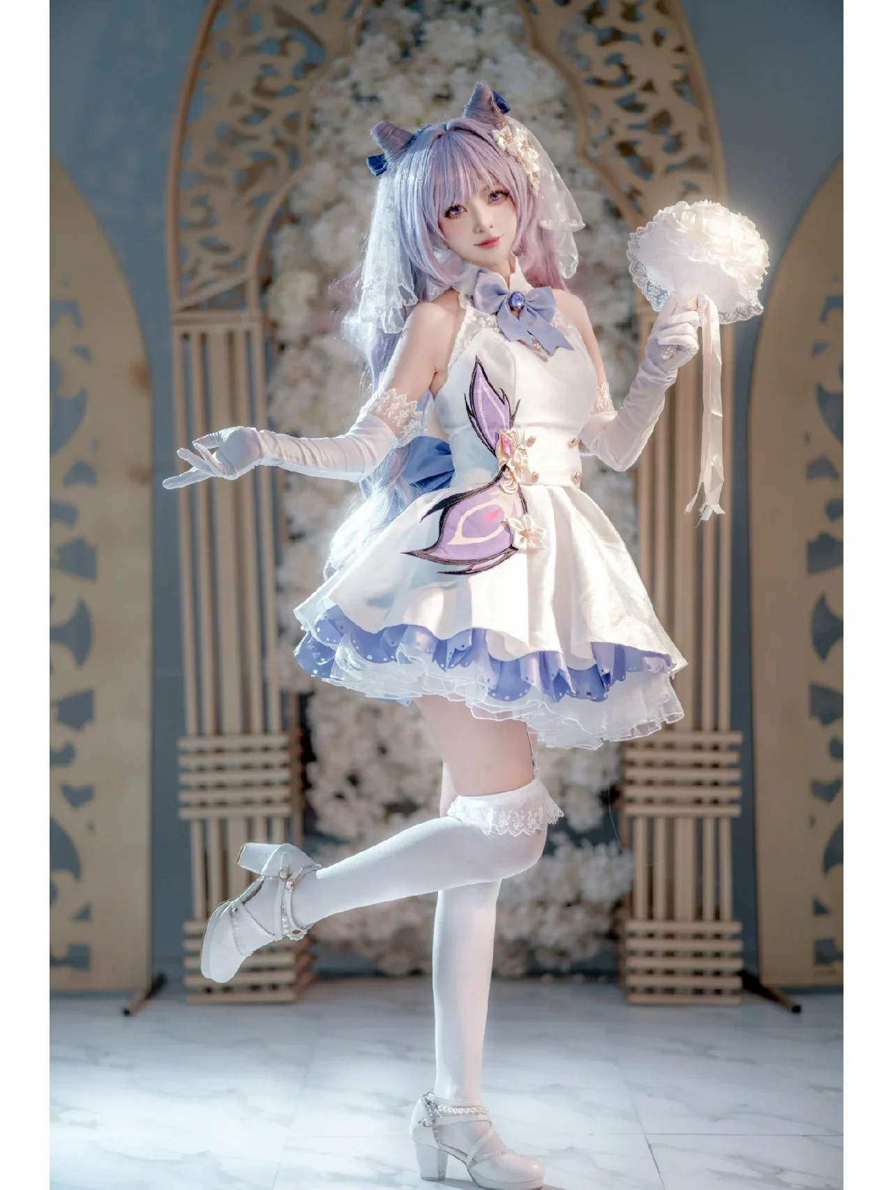 【刻晴cos】原神花嫁造型，白纱与紫发的浪漫碰撞 - 第 2 张