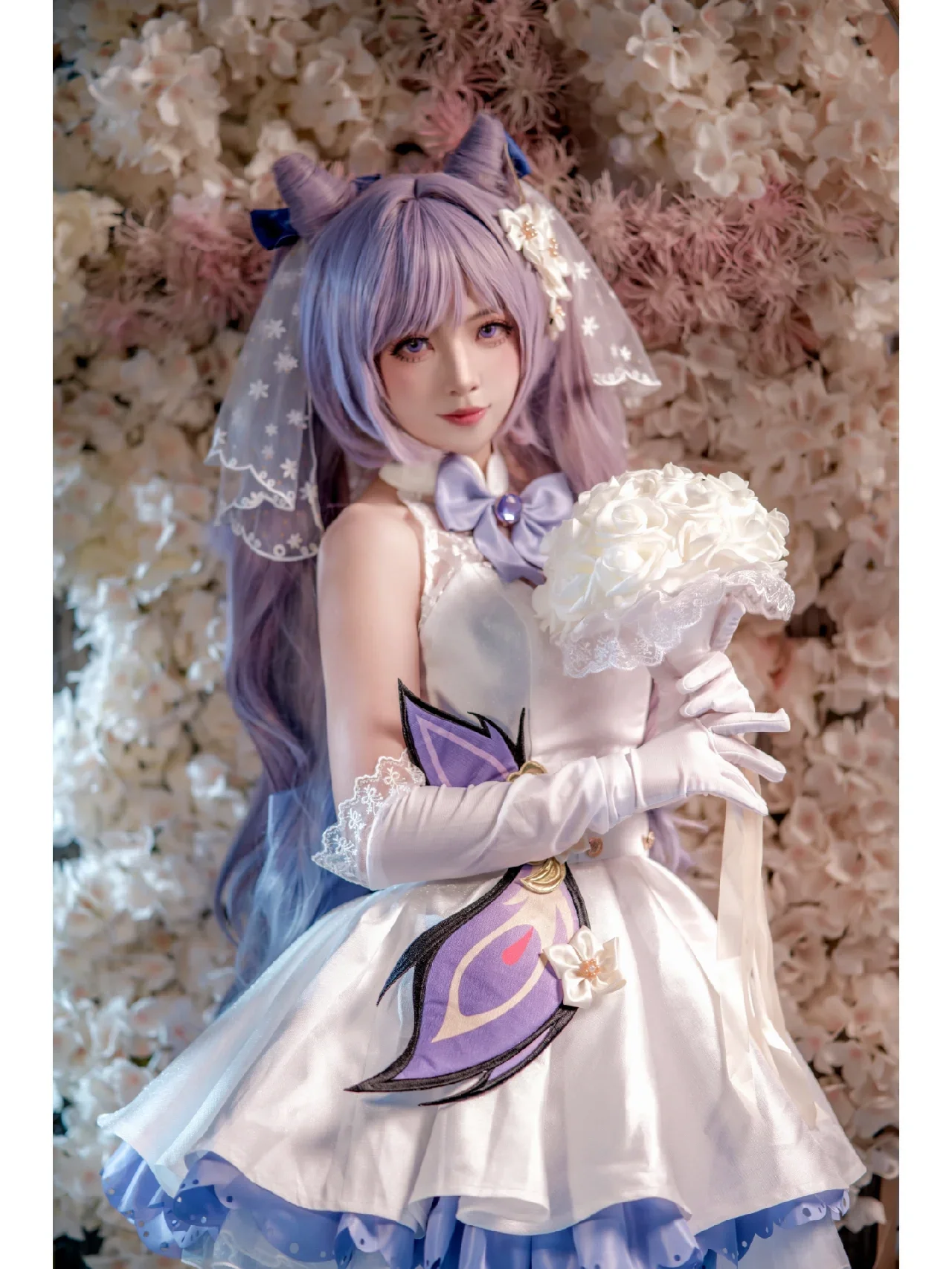 【刻晴cos】原神花嫁造型，白纱与紫发的浪漫碰撞