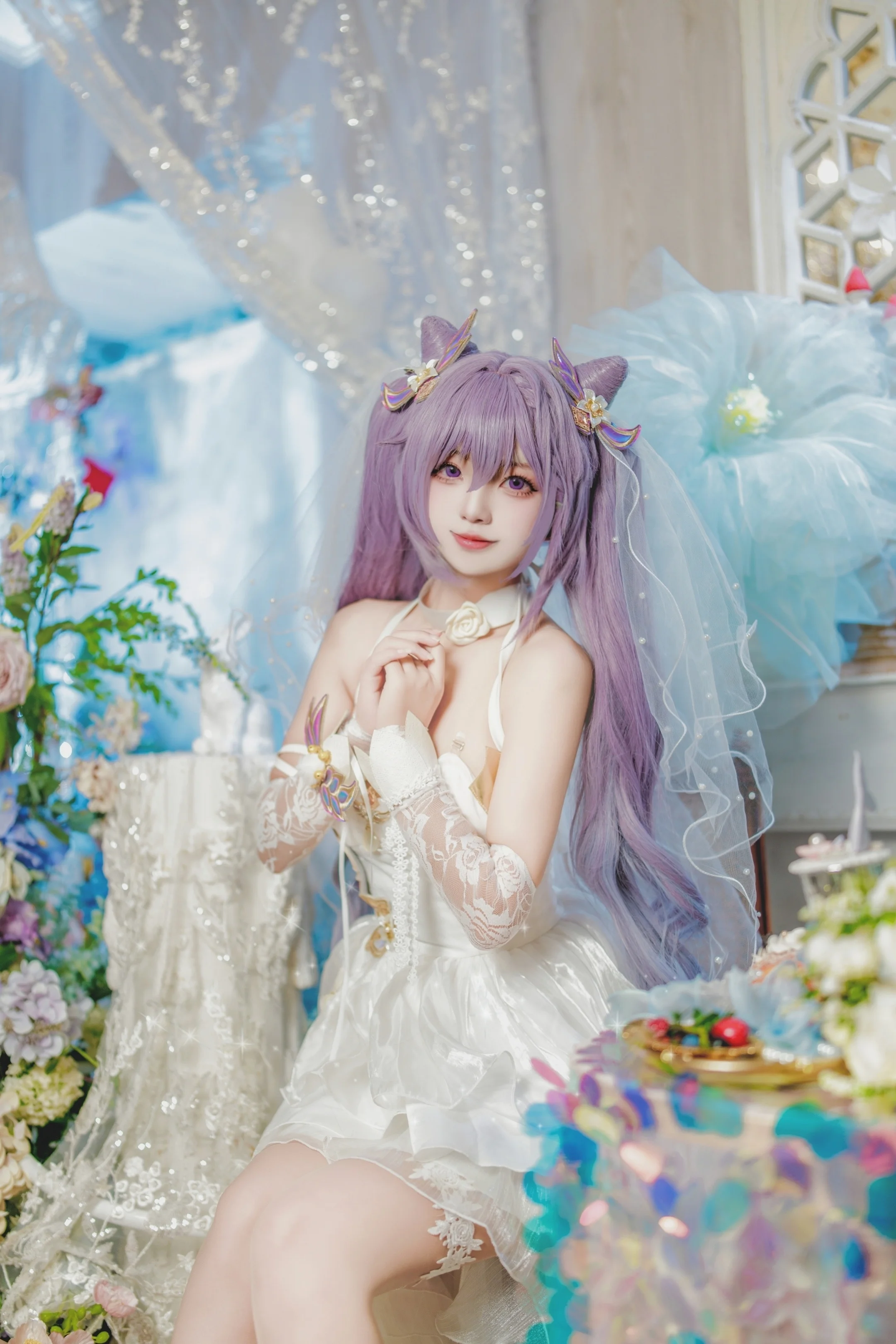 【刻晴cos】原神刻晴的纯白婚纱造型 - 第 2 张