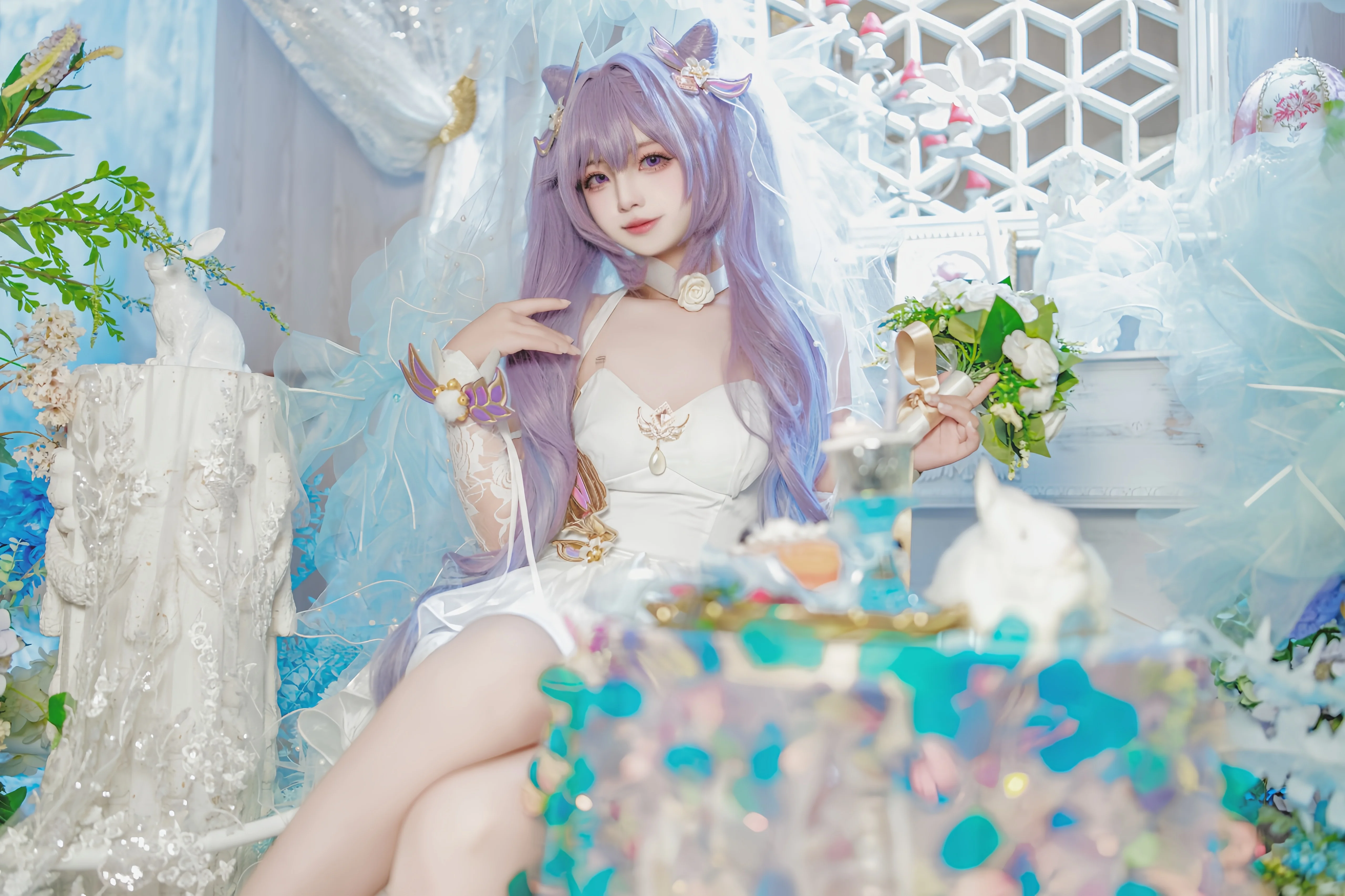 【刻晴cos】原神刻晴的纯白婚纱造型 - 第 4 张