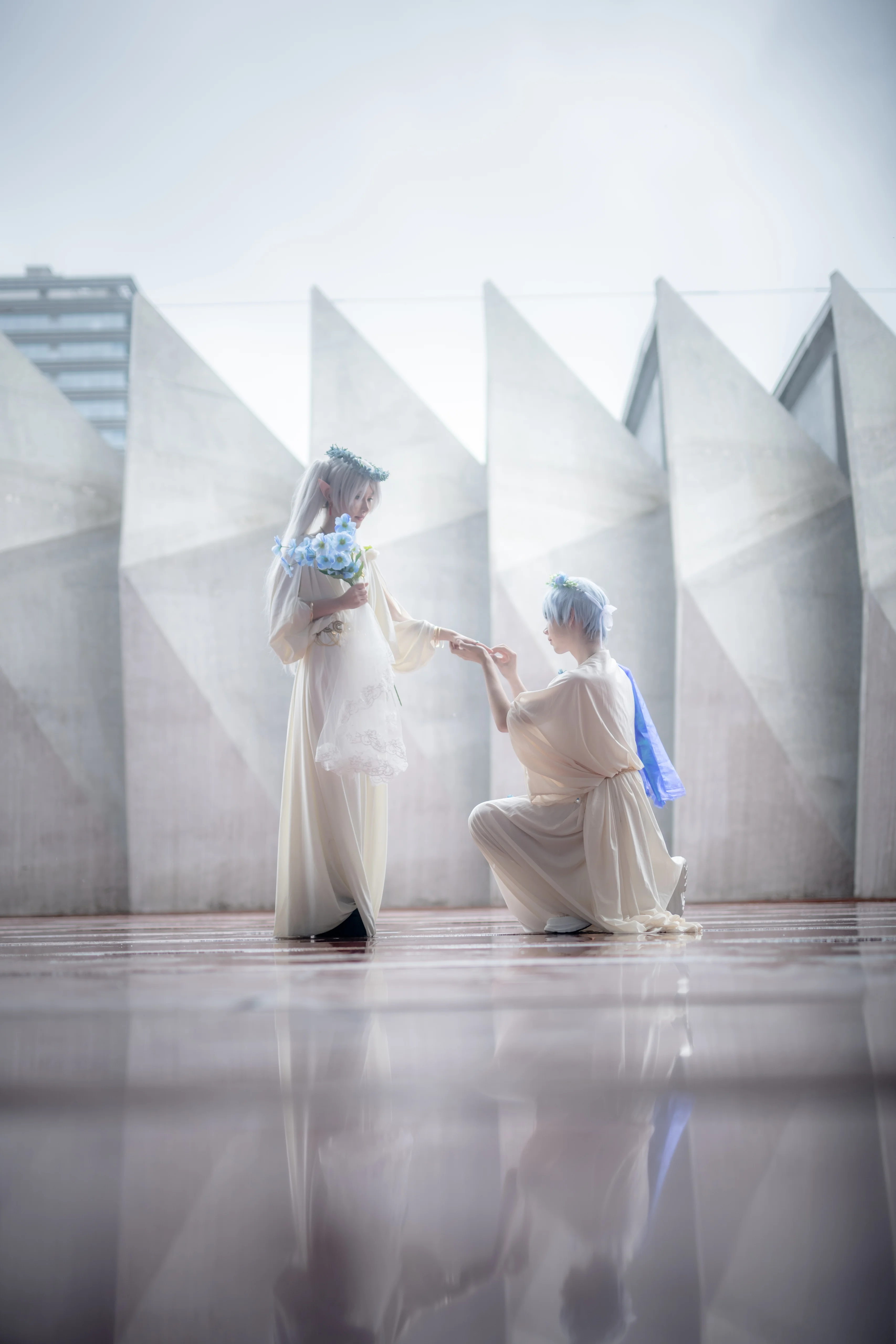 Elf-Style Wedding Photography in the Corner of a Rainy Day Gymnasium