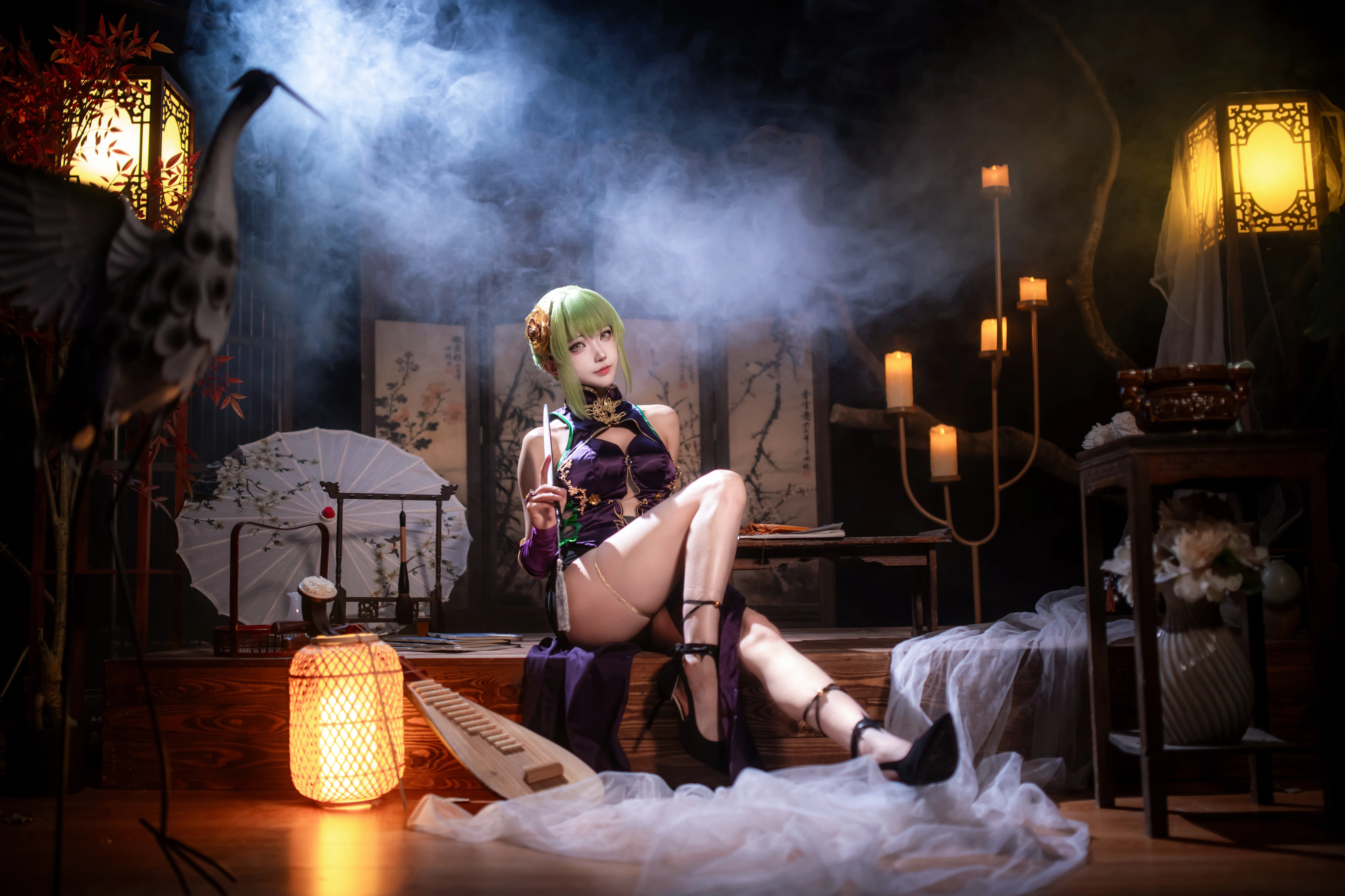 [C.C. cosplay] Code Geass: Lelouch of the Rebellion—The Witch Temperament Under a Purple Qipao - Image 12