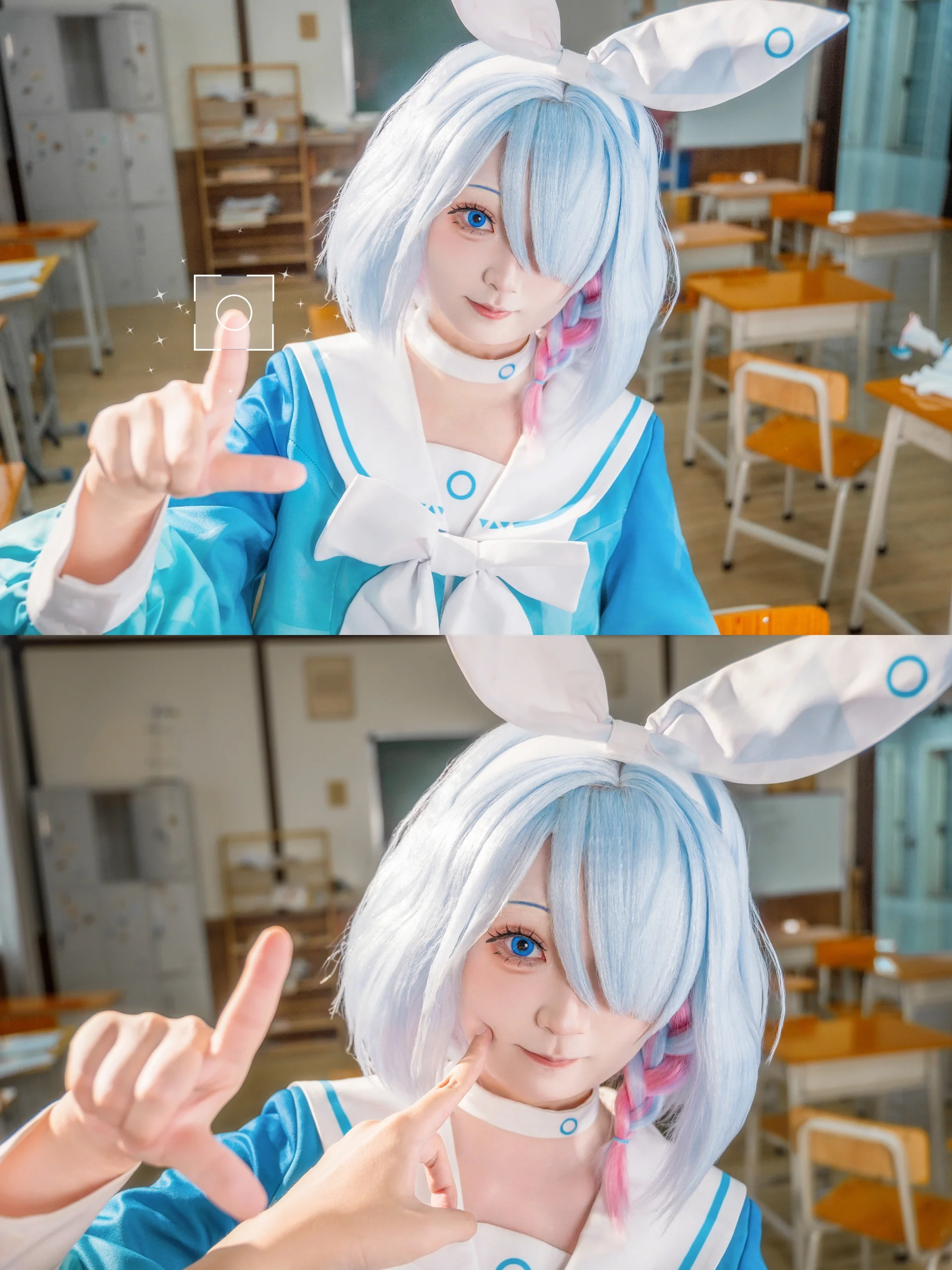 【阿罗娜cos】蔚蓝档案的日常，蓝伞下的校园风 - 第 7 张
