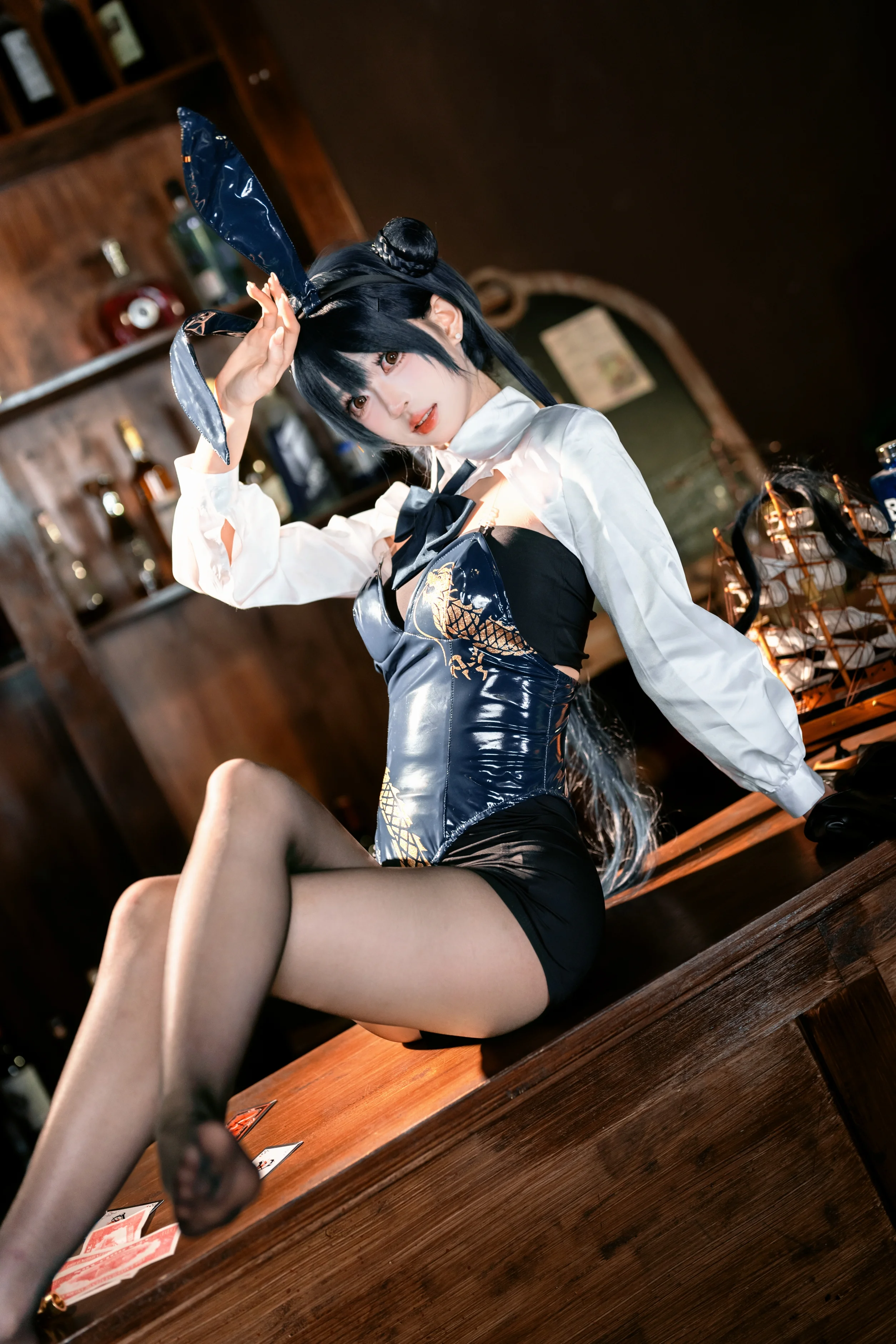 [Misaki cosplay] Blue Archive's Bunny girl: A Relaxed Moment by the Bar Counter - Image 6
