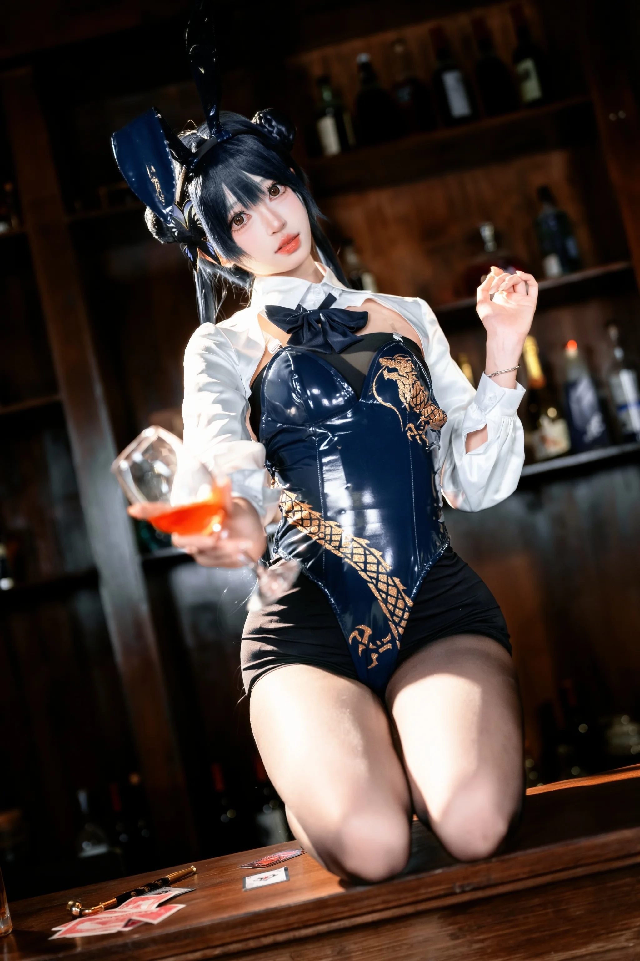 [Misaki cosplay] Blue Archive's Bunny girl: A Relaxed Moment by the Bar Counter - Image 9