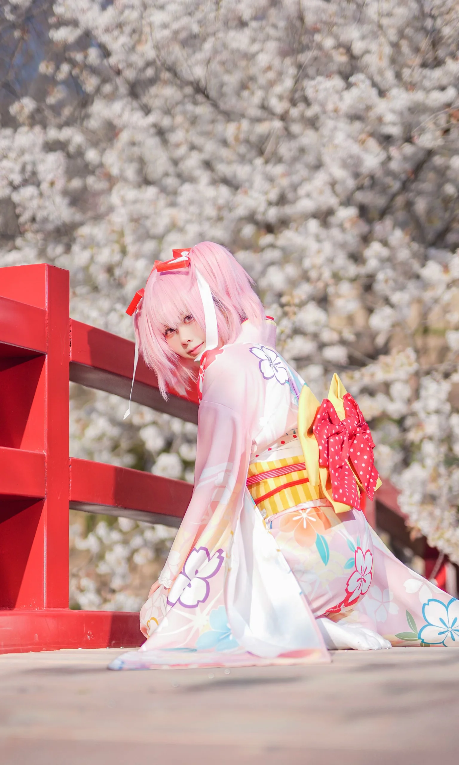 【鹿目圆cos】樱花季限定和服，阳光下的粉色治愈 - 第 1 张