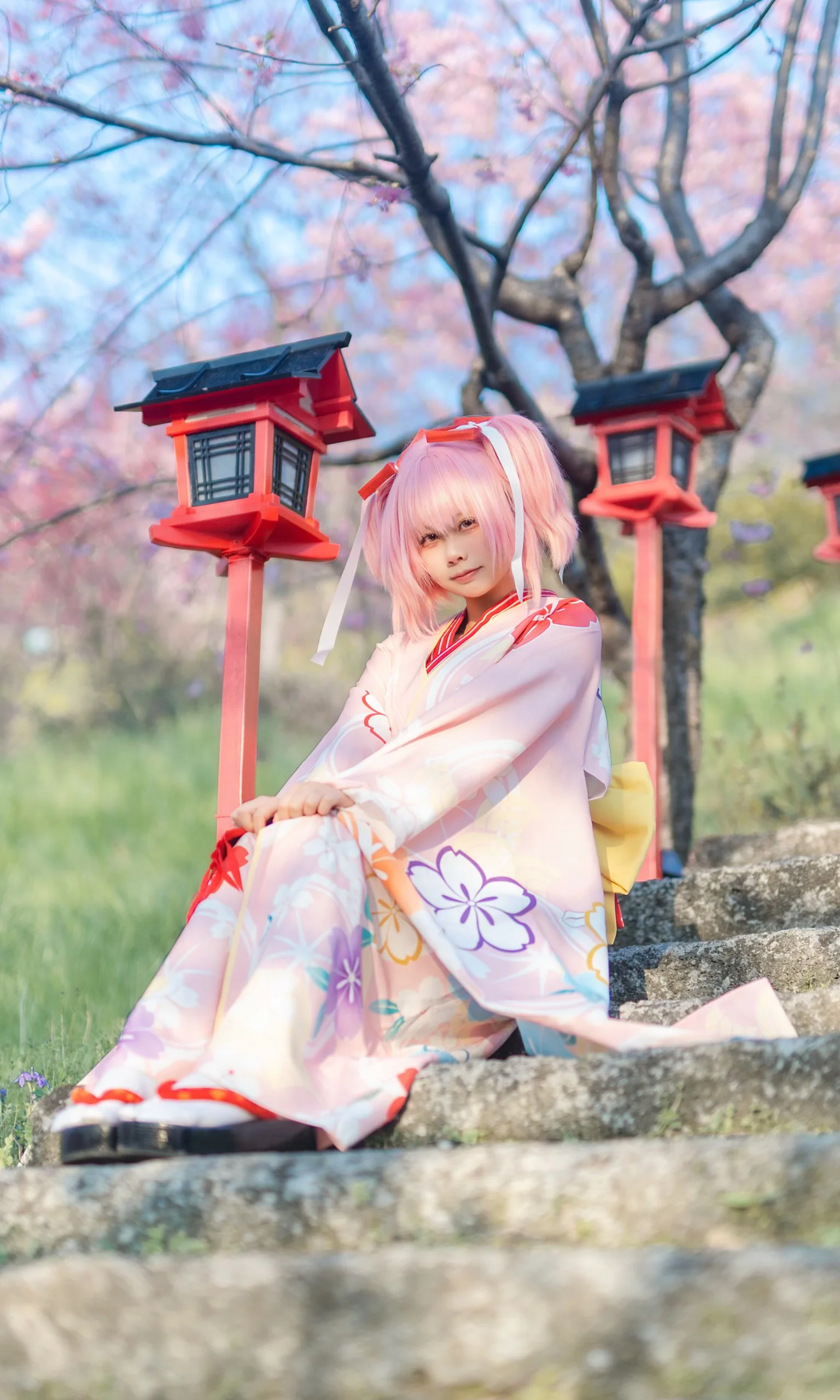 【鹿目圆cos】樱花季限定和服，阳光下的粉色治愈 - 第 8 张