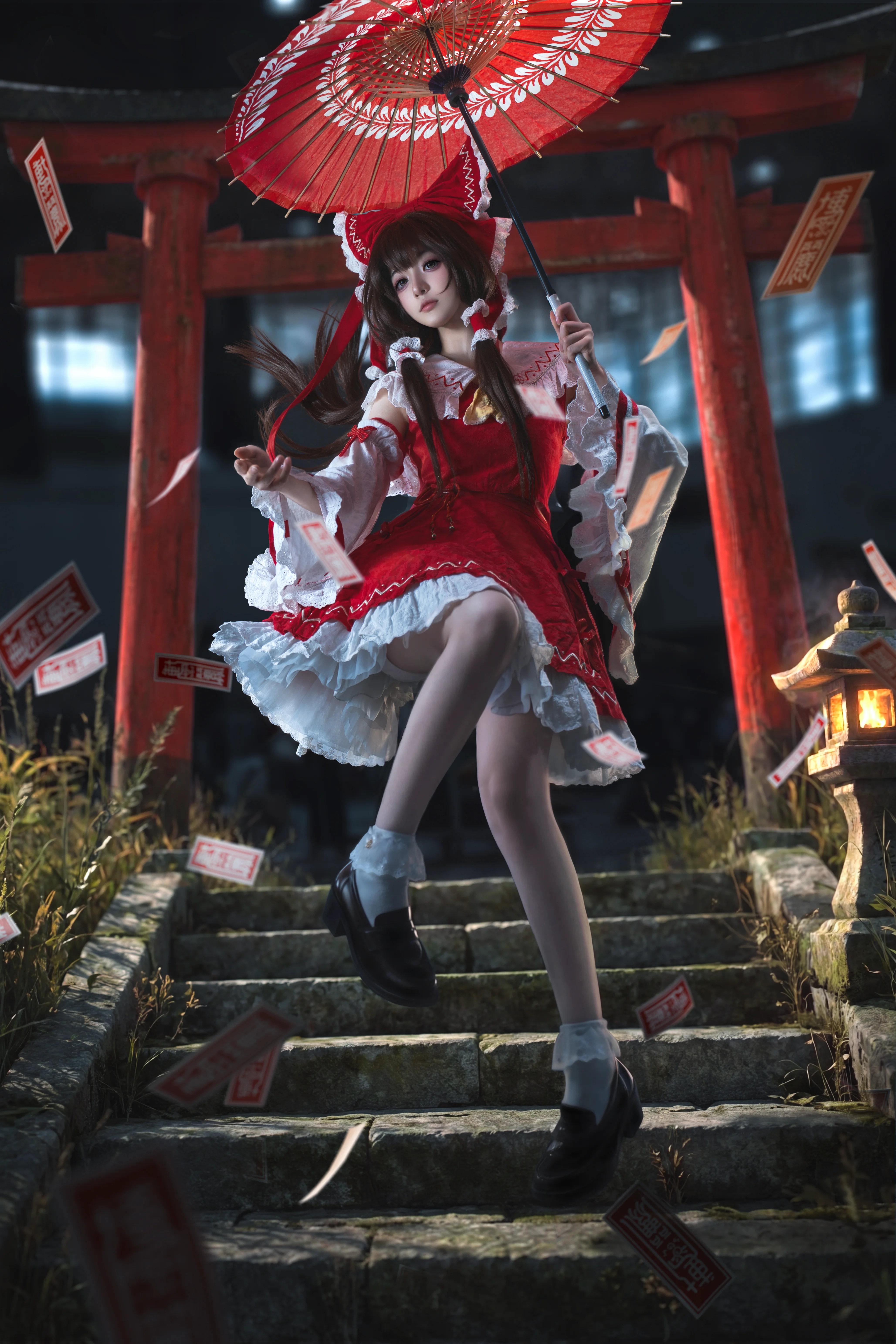【博丽灵梦cos】东方Project幻想乡城管驾到，夜幕神社下的灵力瞬间