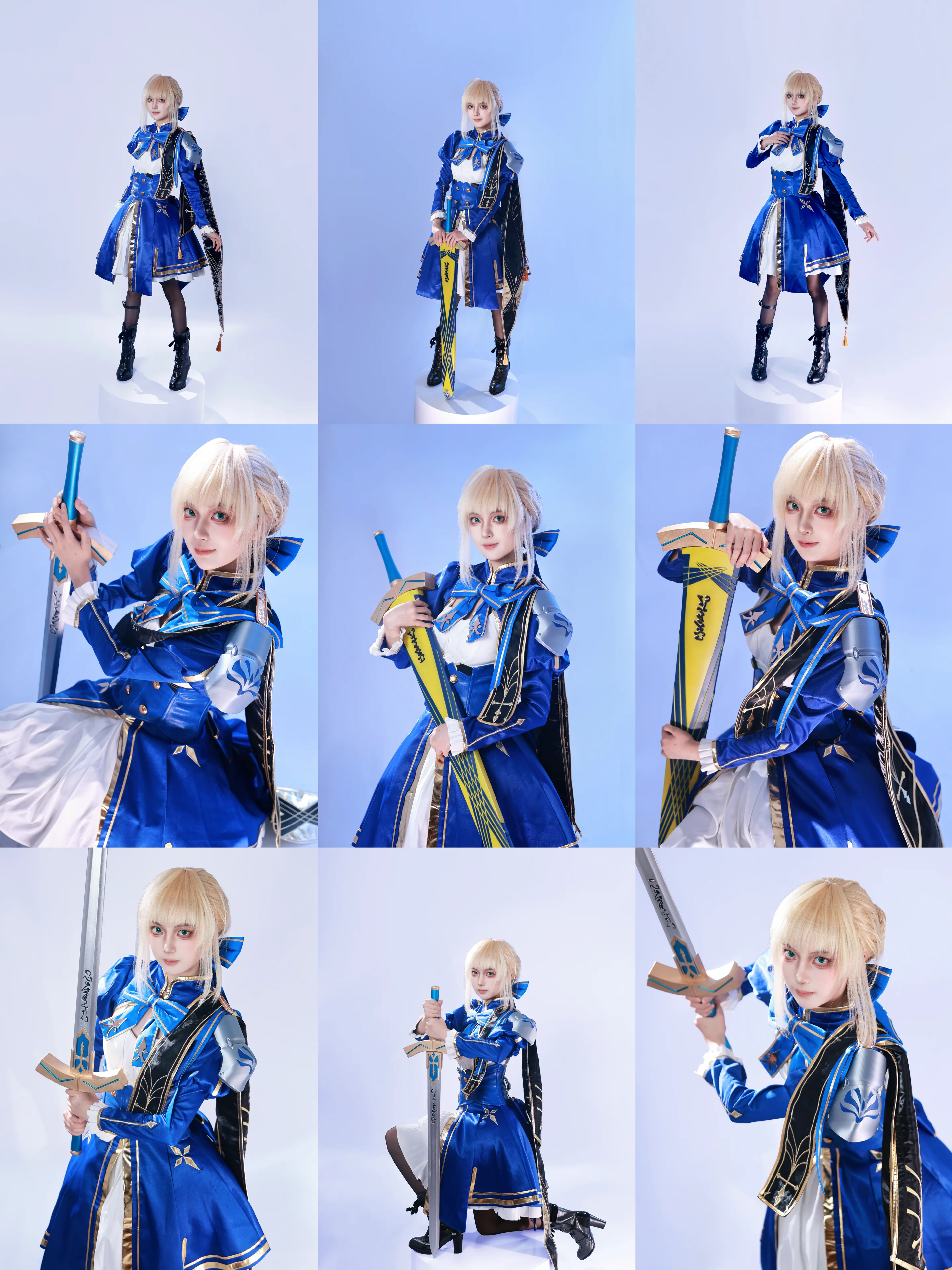 【セイバー コスプレ】崩壊：スターレイルコラボ、青と金の戦袍を纏う騎士王 - 1 枚目