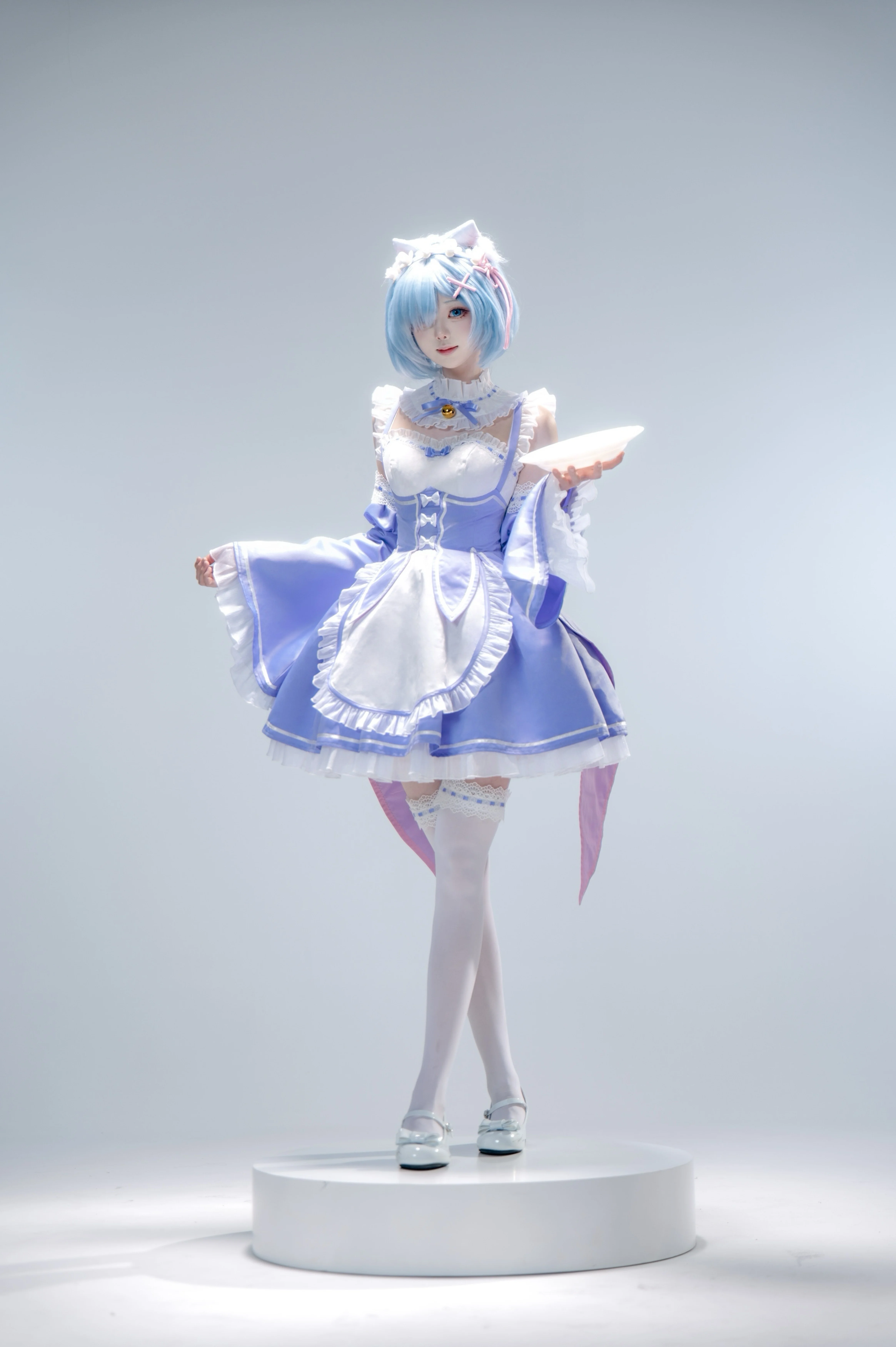 【蕾姆cos】从零开始的异世界生活，蓝白猫耳改良女仆装