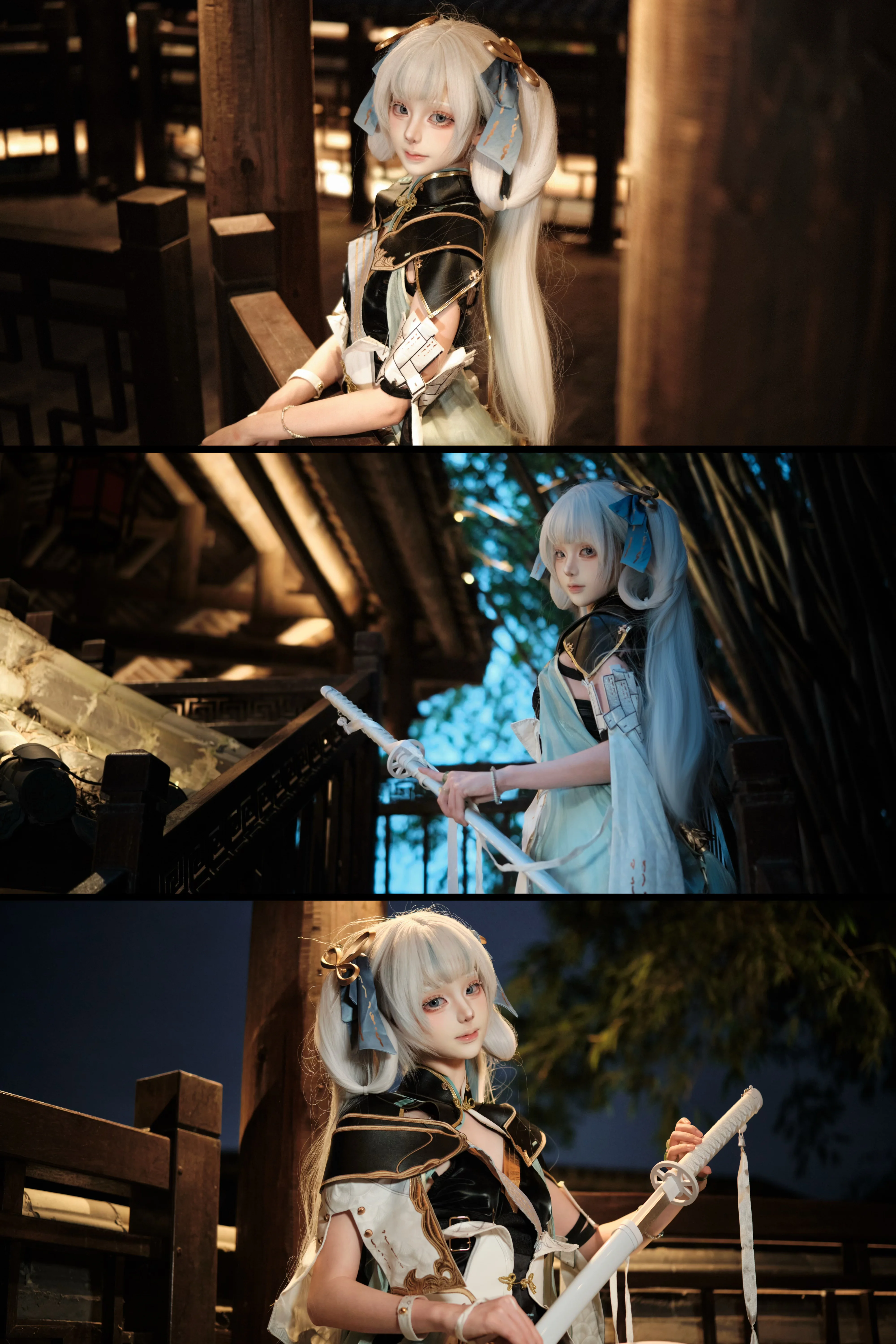 【今汐コスプレ】『鳴潮』の今汐、夜の古閣に佇む剣客 - 1 枚目