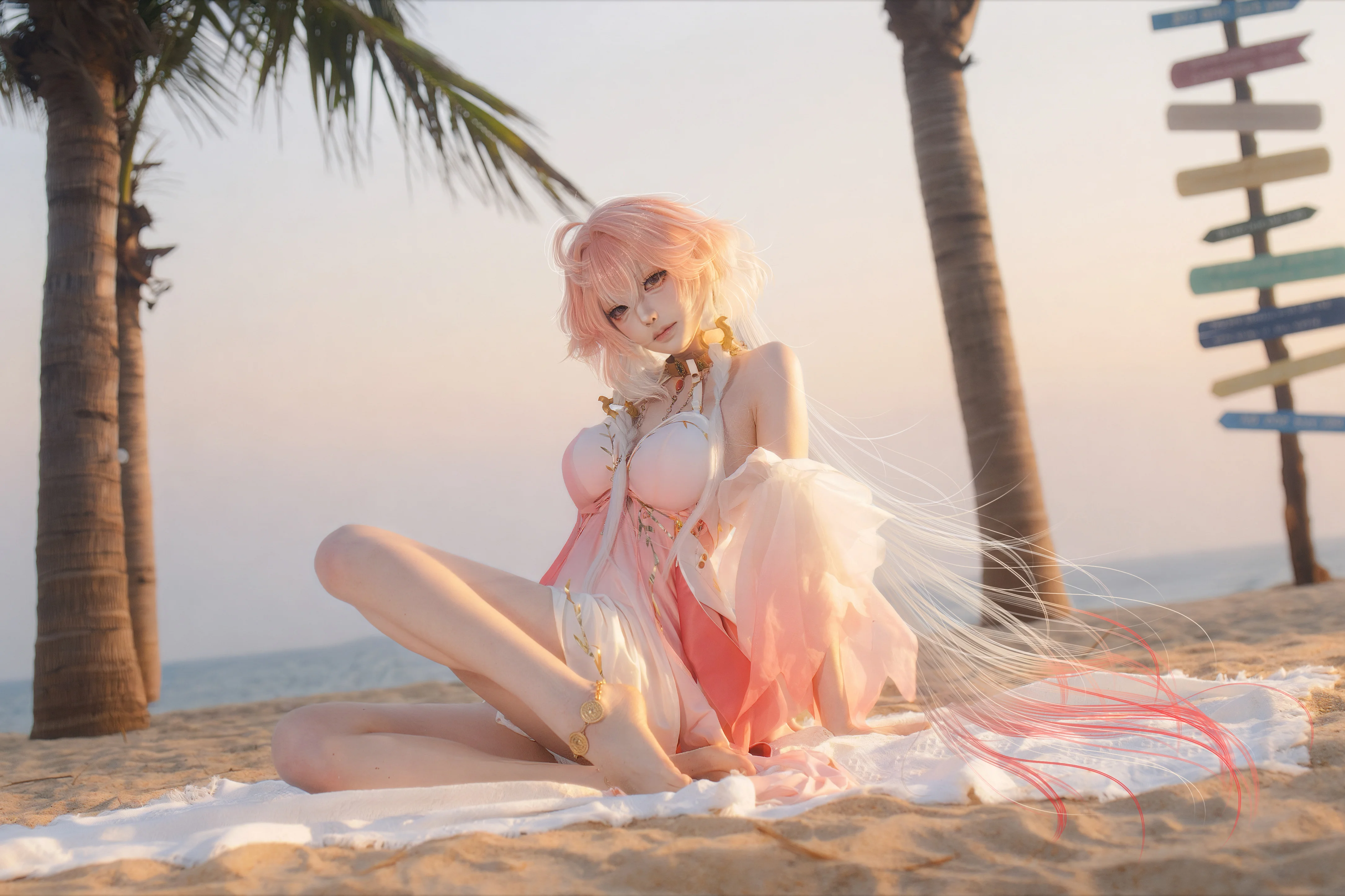 【长离cos】鸣潮海滩边的浅粉夏日，海风与白沙