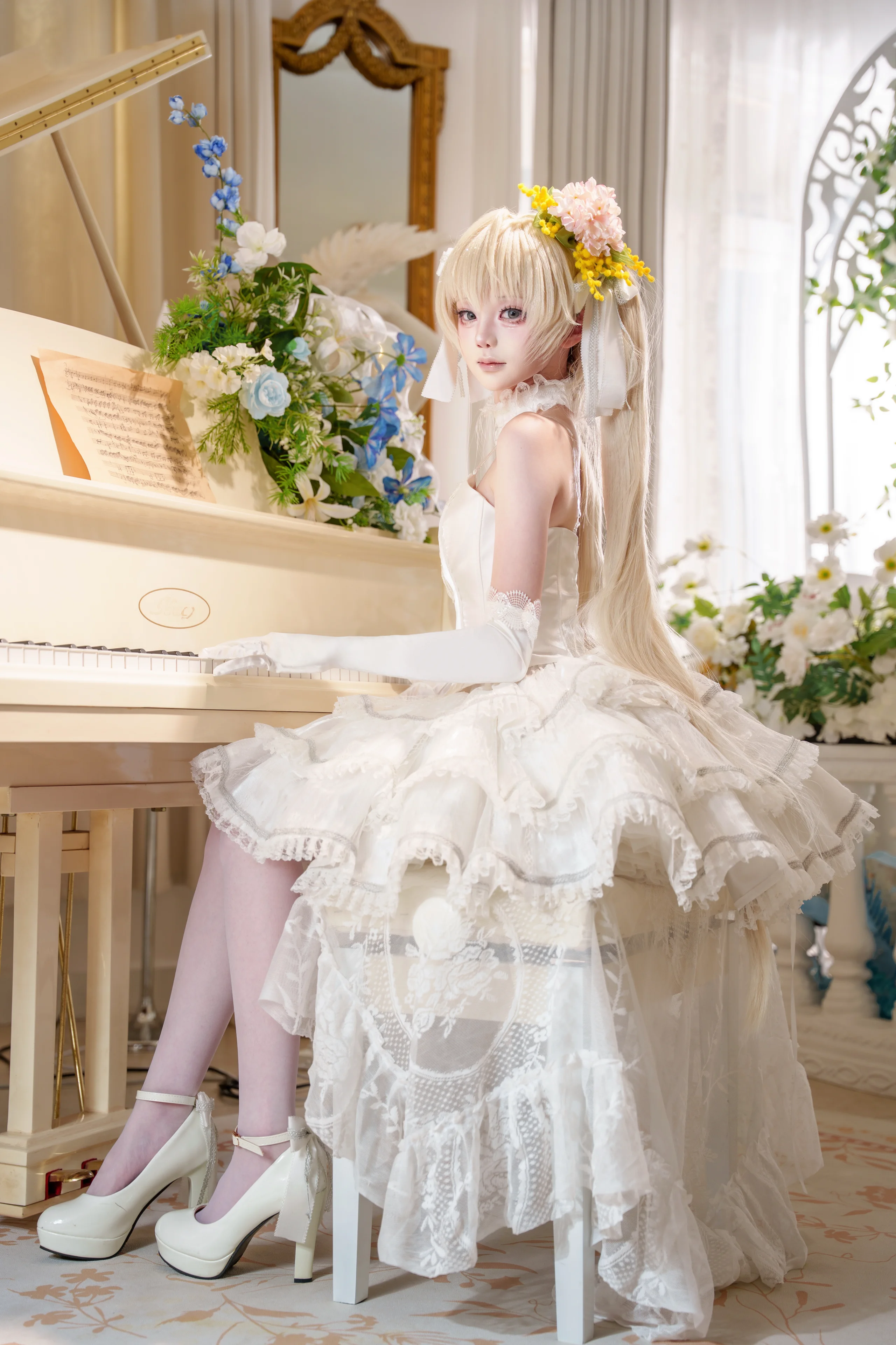 【春日野穹cos】纯白花嫁，在钢琴声中沉沦 - 第2张