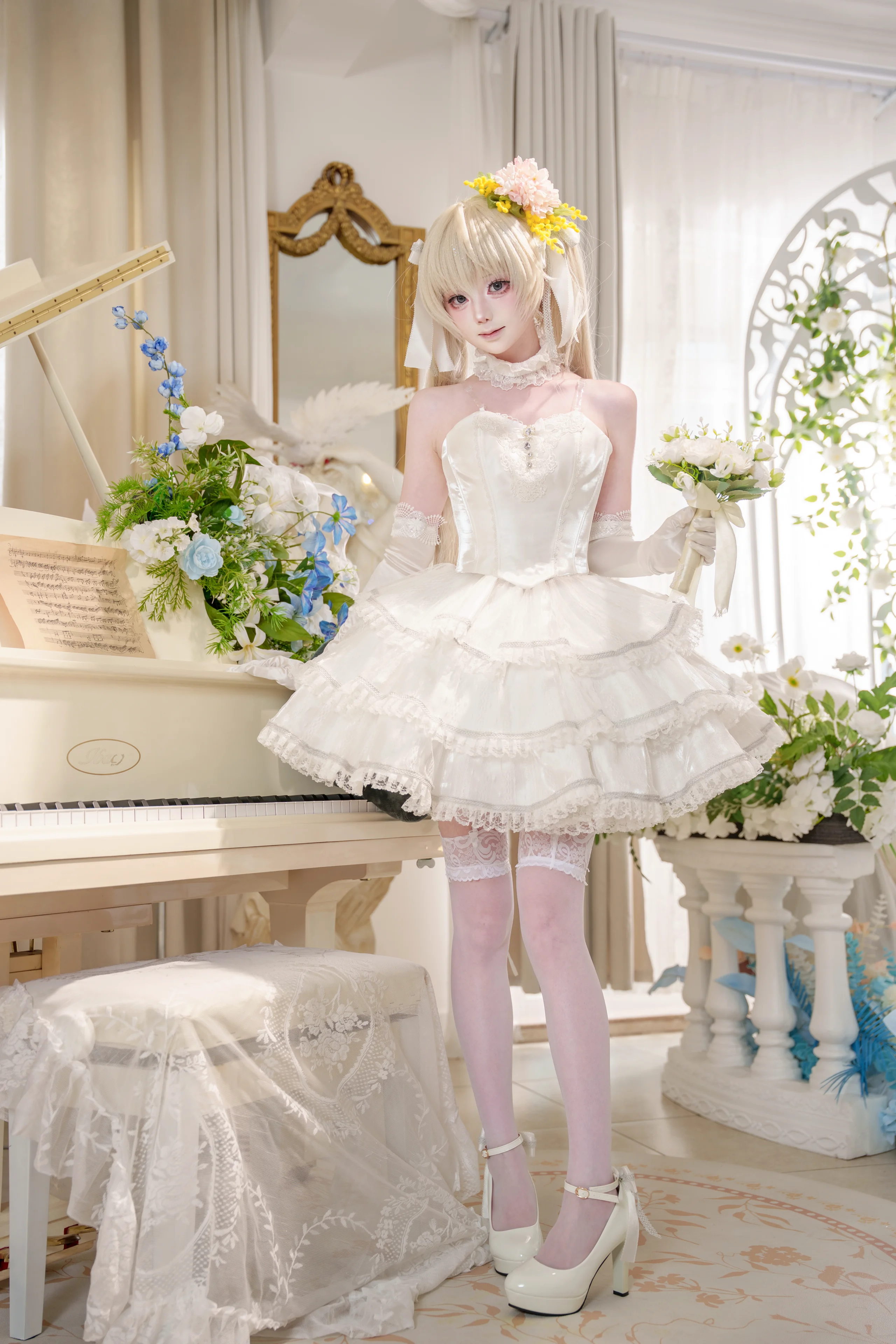 【春日野穹cos】纯白花嫁，在钢琴声中沉沦 - 第3张