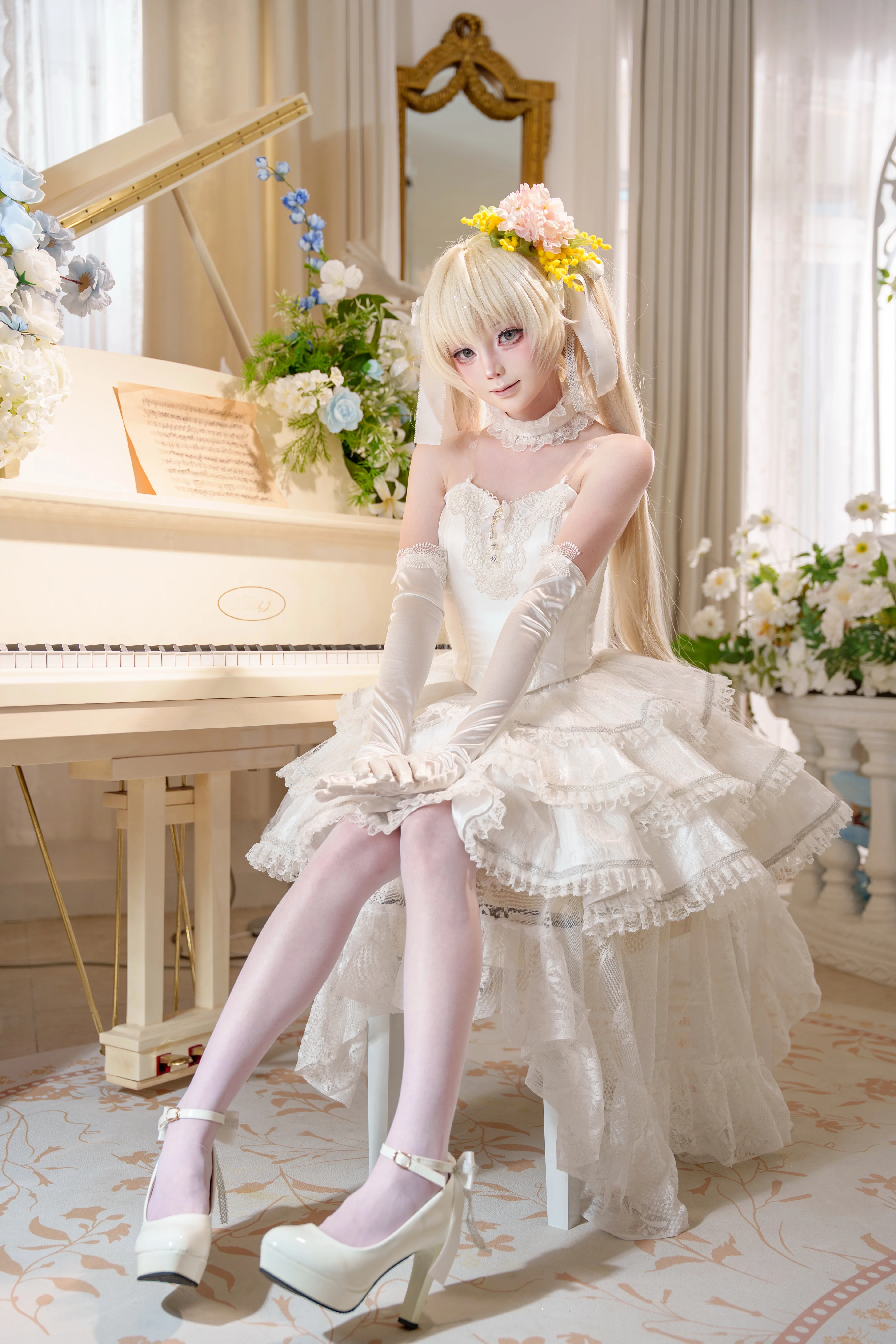 [Kasugano Sora cosplay] Pure White Bride and a Quiet Afternoon by the Piano - Image 2