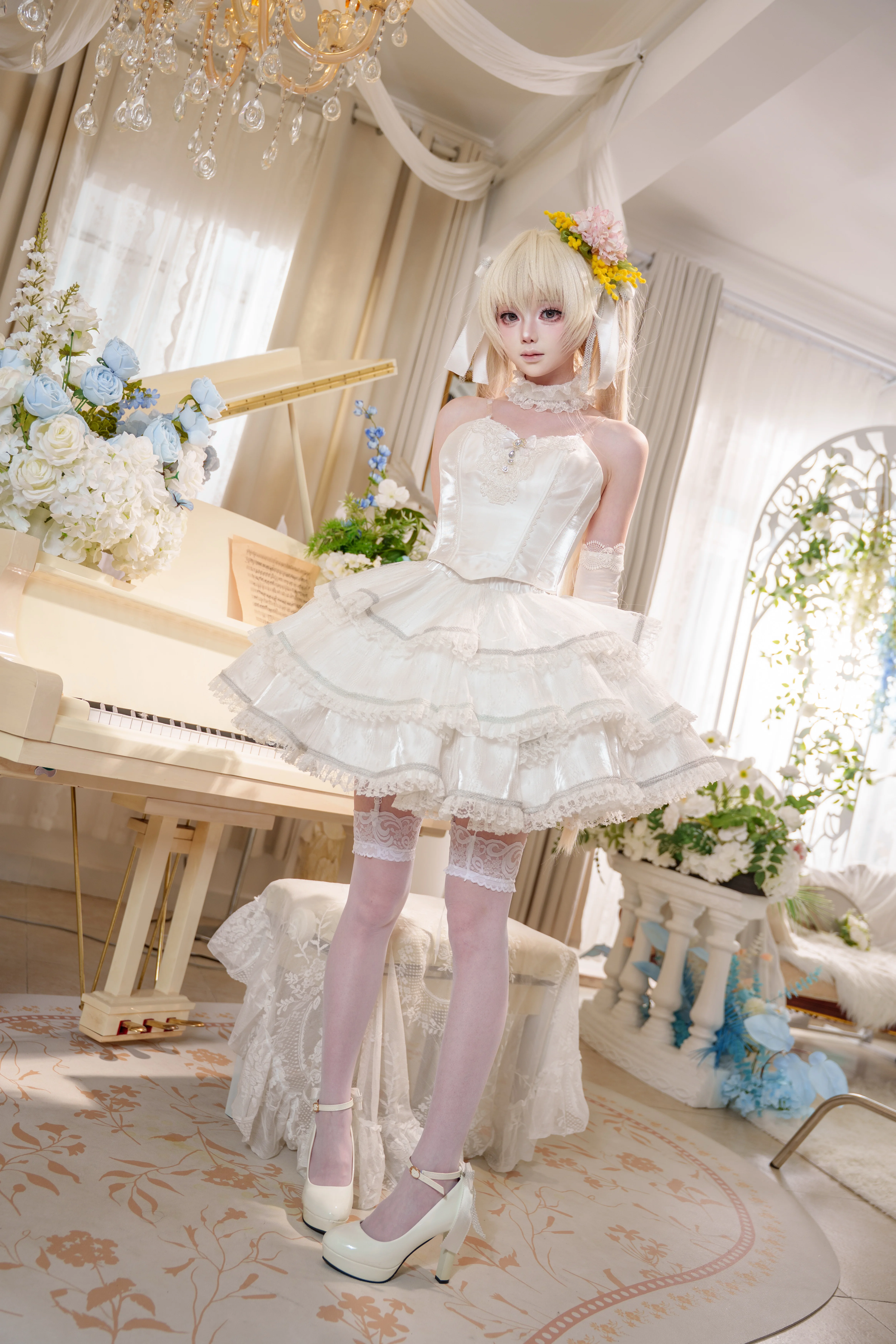 [Kasugano Sora cosplay] Pure White Bride and a Quiet Afternoon by the Piano - Image 3