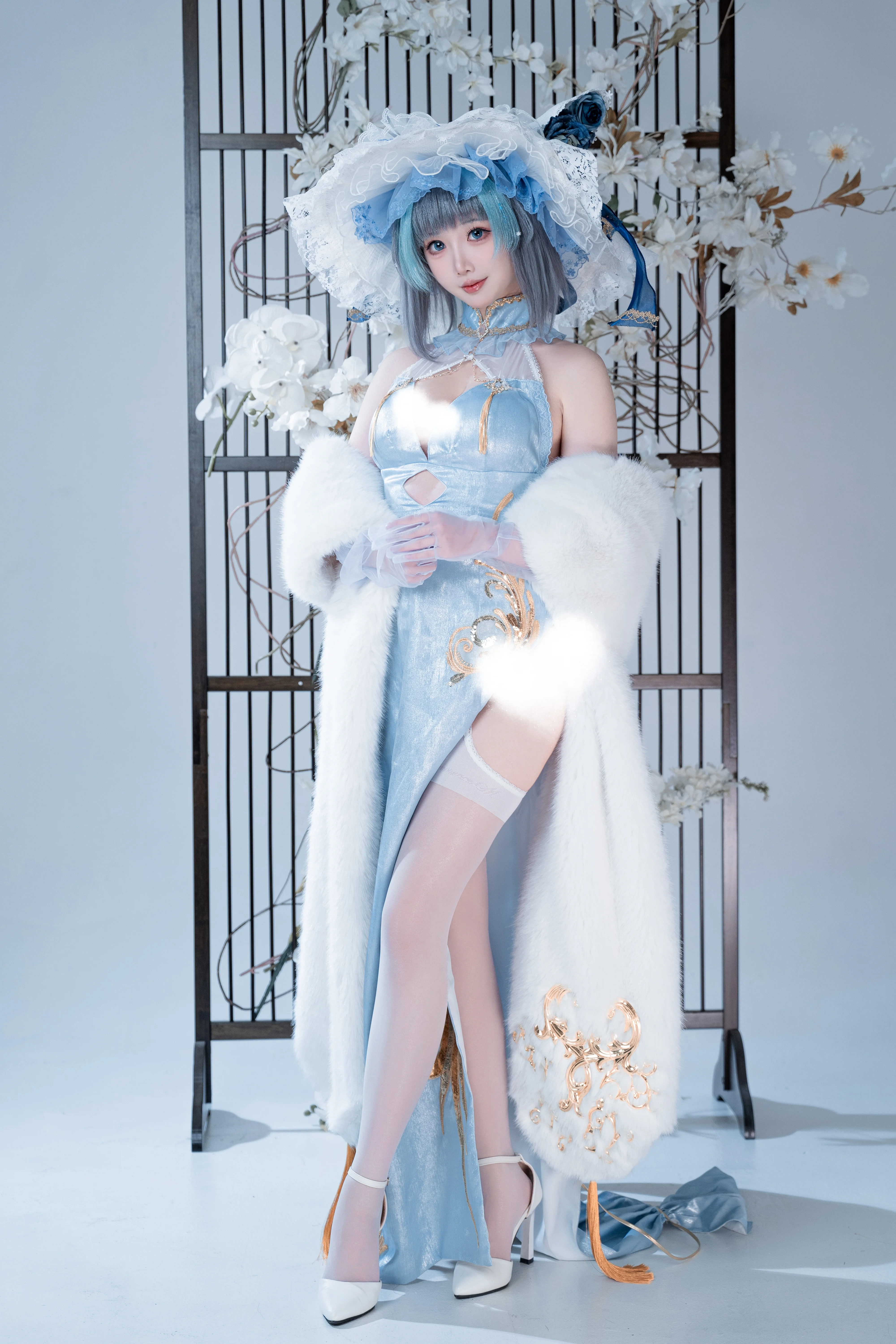 【柴郡cos】碧藍航線的藍白旗袍，優雅與俏皮我全都要