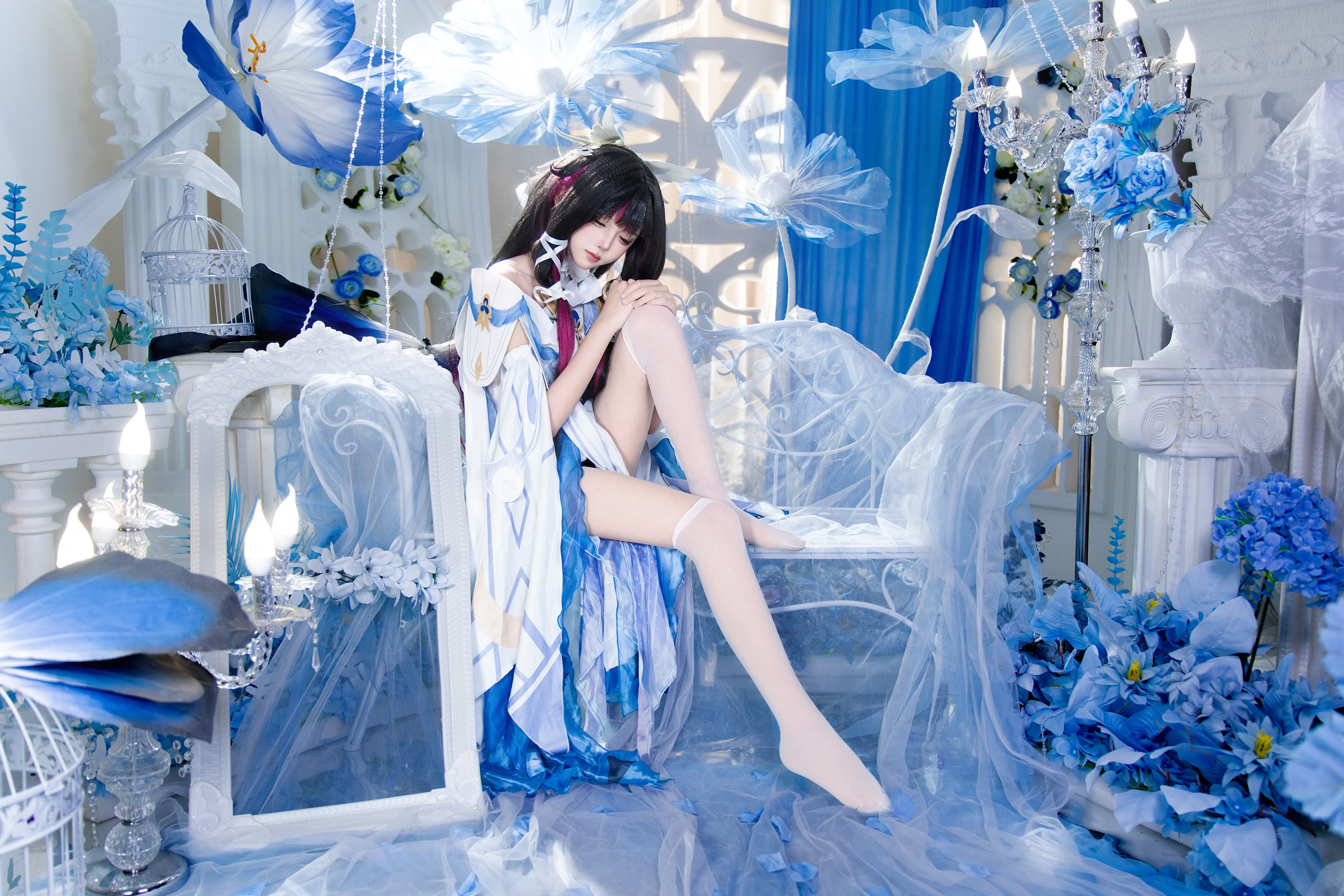 【コロンビーナ コスプレ】原神 ファデュイ「少女」の青と白が織りなす夢幻の瞬間 - 6 枚目