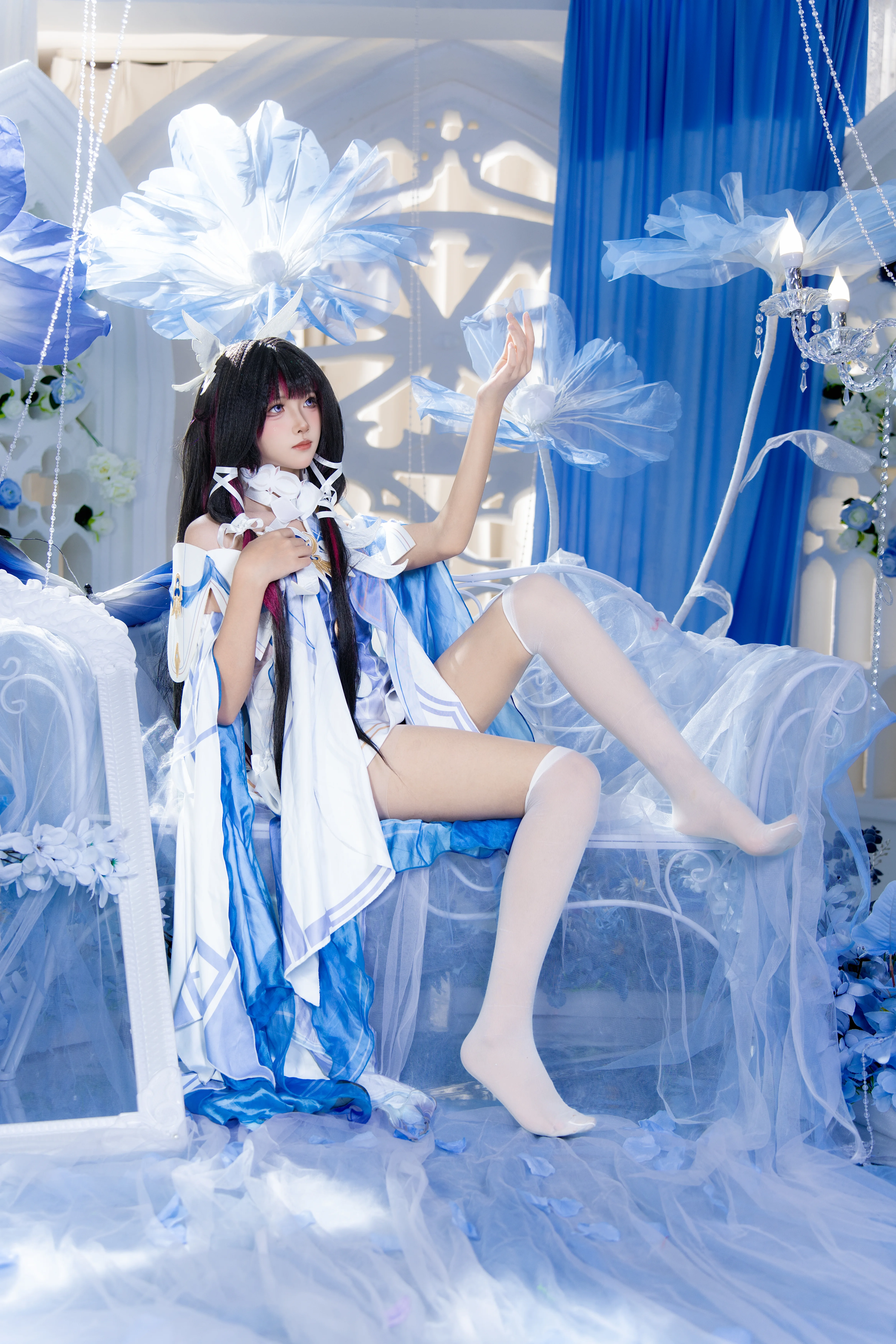 【コロンビーナ コスプレ】原神 ファデュイ「少女」の青と白が織りなす夢幻の瞬間 - 8 枚目