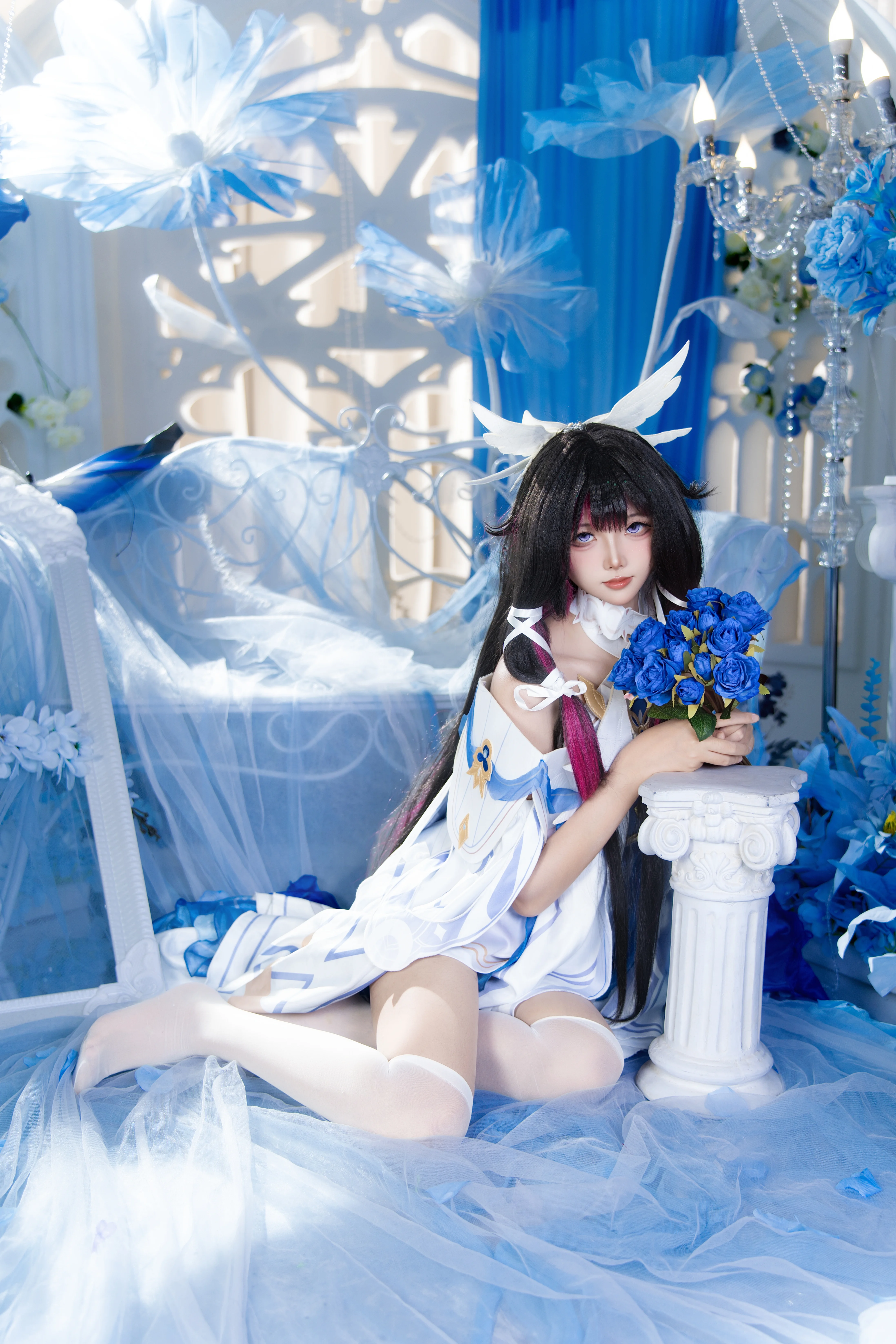 【コロンビーナ コスプレ】原神 ファデュイ「少女」の青と白が織りなす夢幻の瞬間 - 9 枚目